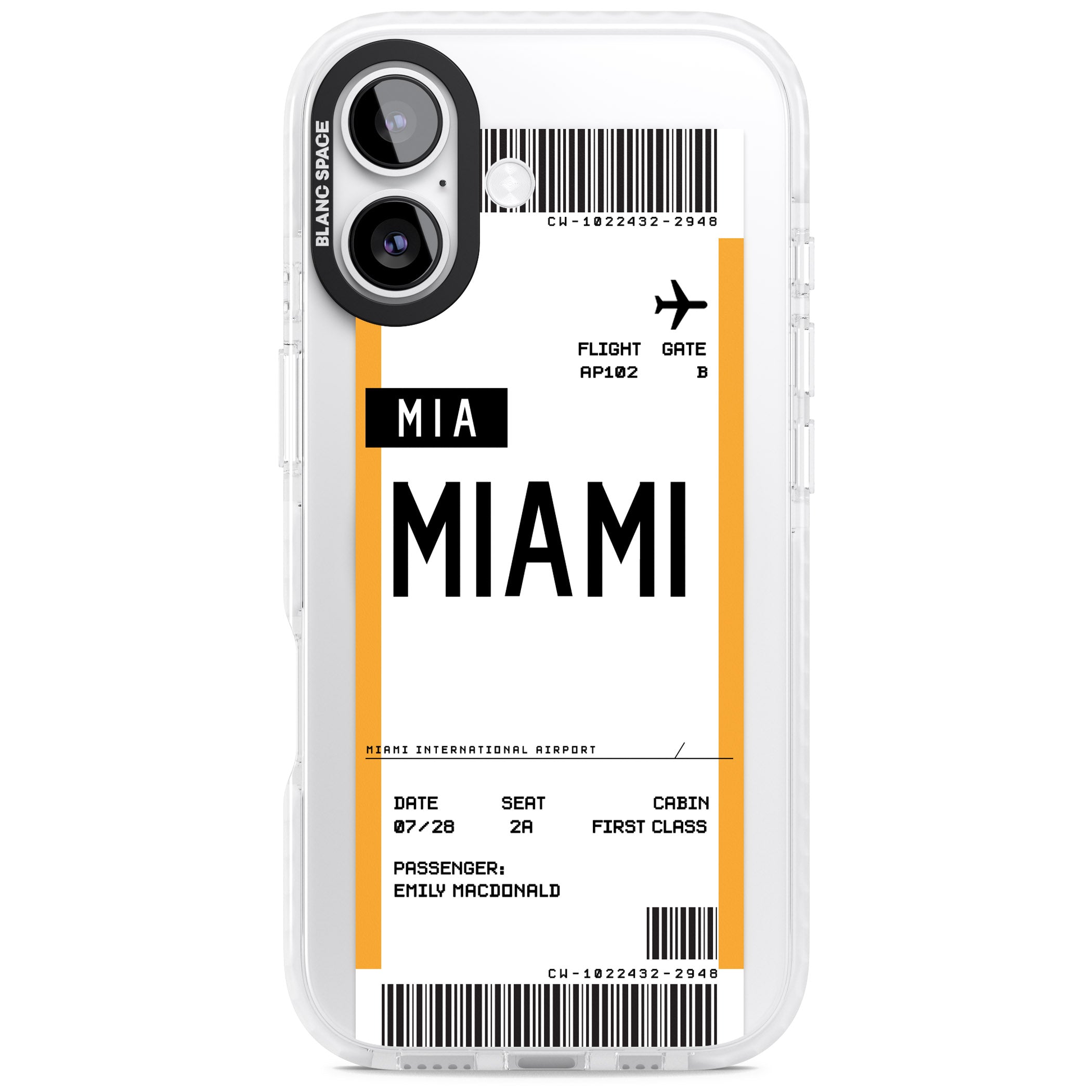 Personalised Miami Boarding Pass iPhone 17 Impact Pro Clear Phone Case