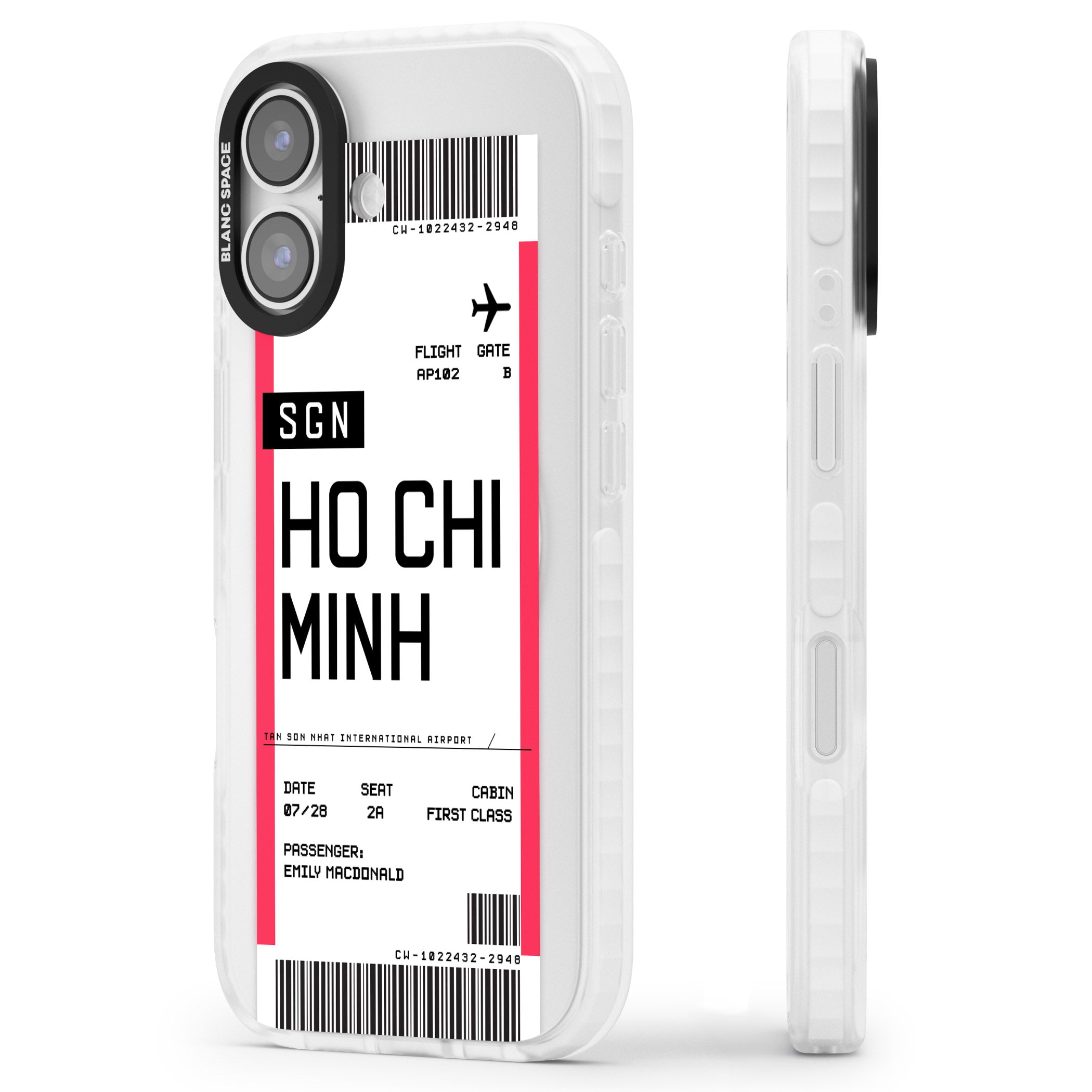 Personalised Ho Chi Minh Boarding Pass iPhone 17 Impact Pro Clear Phone Case Side Profile