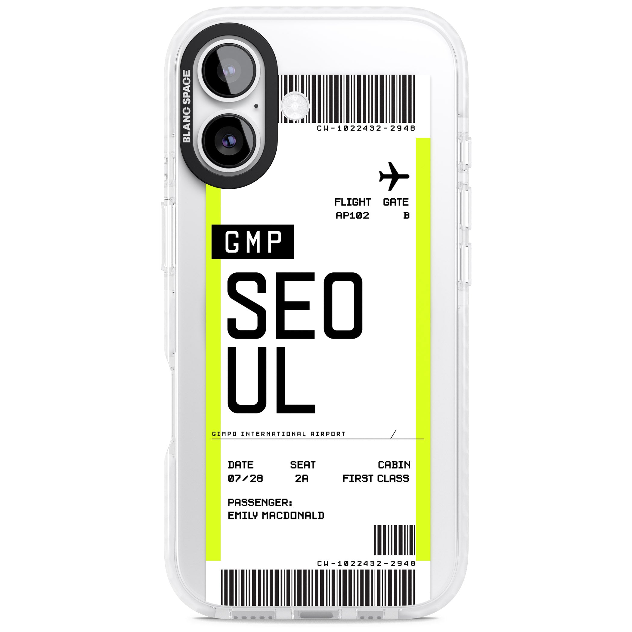 Personalised Seoul Boarding Pass iPhone 17 Impact Pro Clear Phone Case