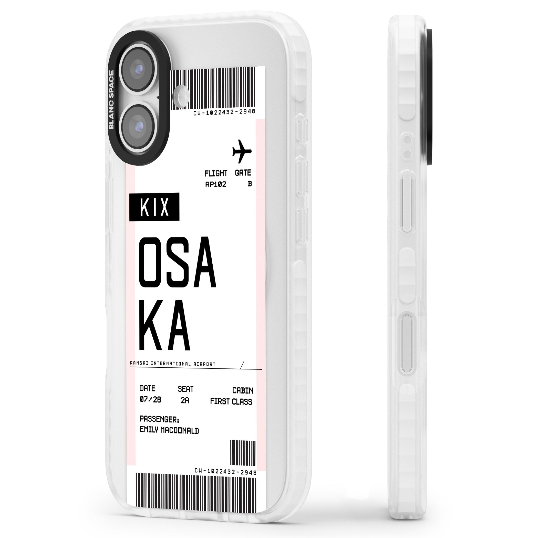 Personalised Osaka Boarding Pass iPhone 17 Impact Pro Clear Phone Case Side Profile