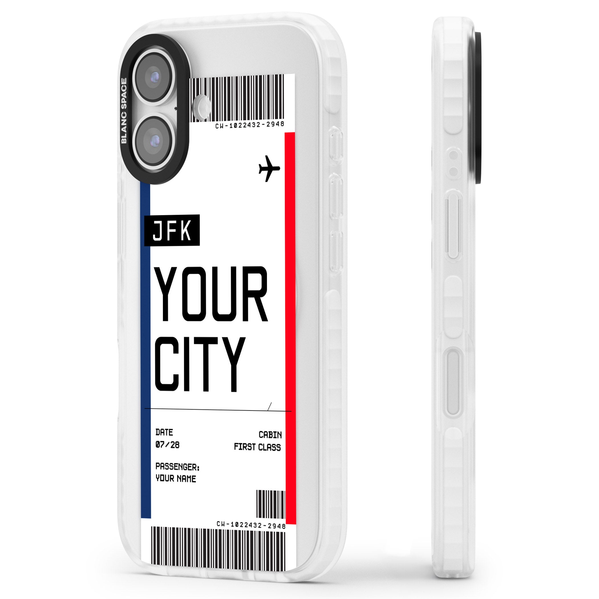 Personalised Create Your Own Boarding Pass Ticket iPhone 17 Impact Pro Clear Phone Case Side Profile