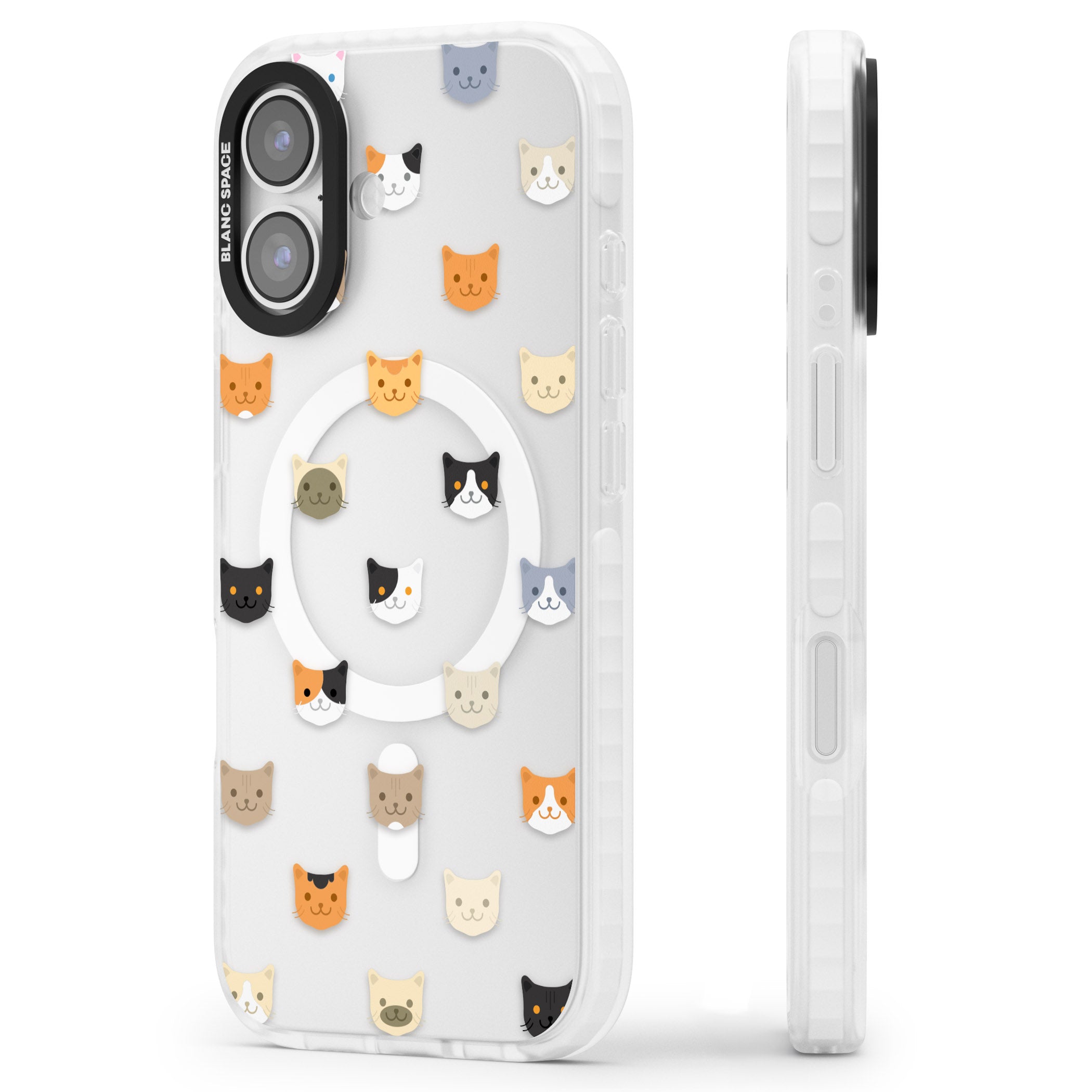 Cute Cat Face Transparent iPhone 17 Impact Pro Clear Phone Case Side Profile