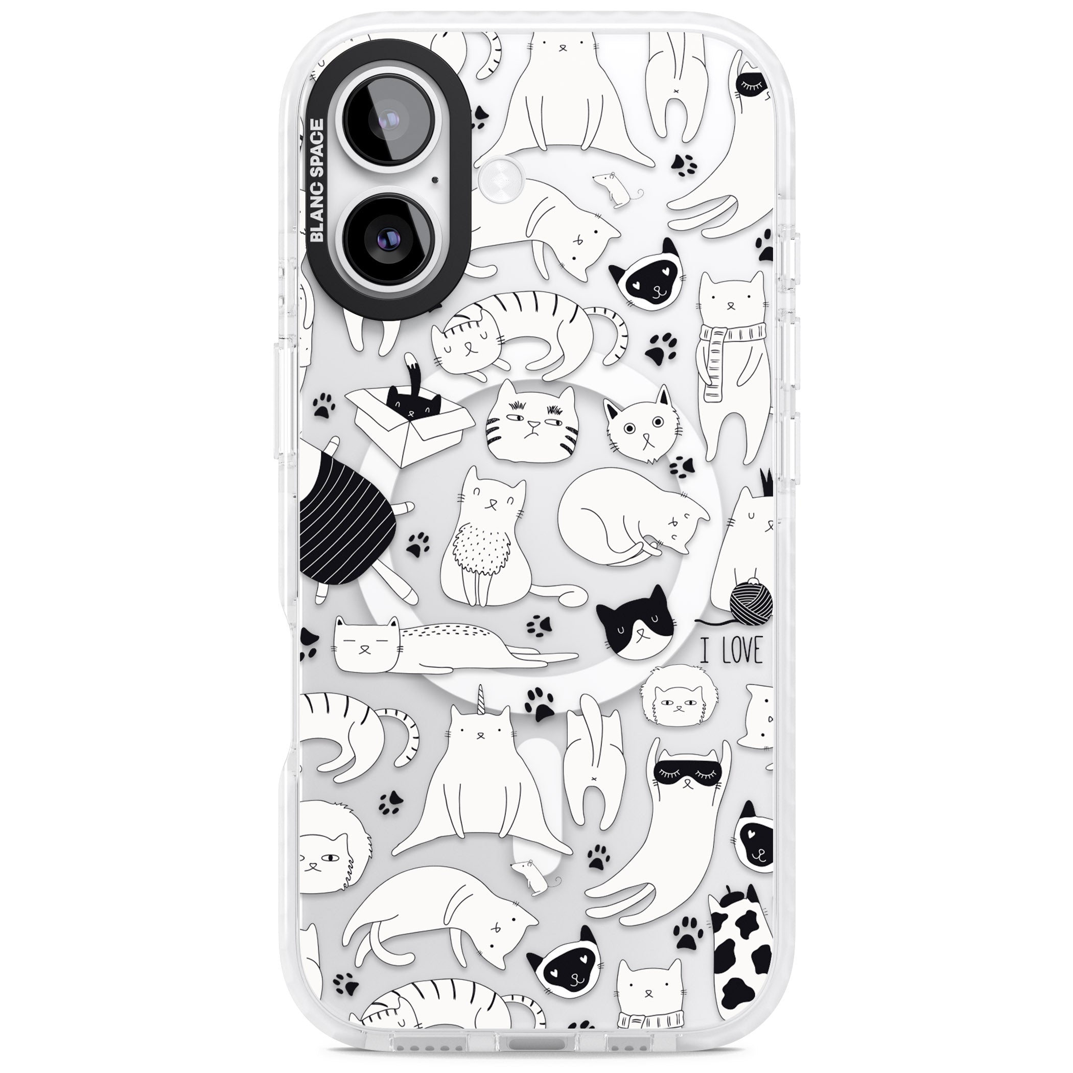 Cartoon Cat Collage Black & White iPhone 17 Impact Pro Clear Phone Case