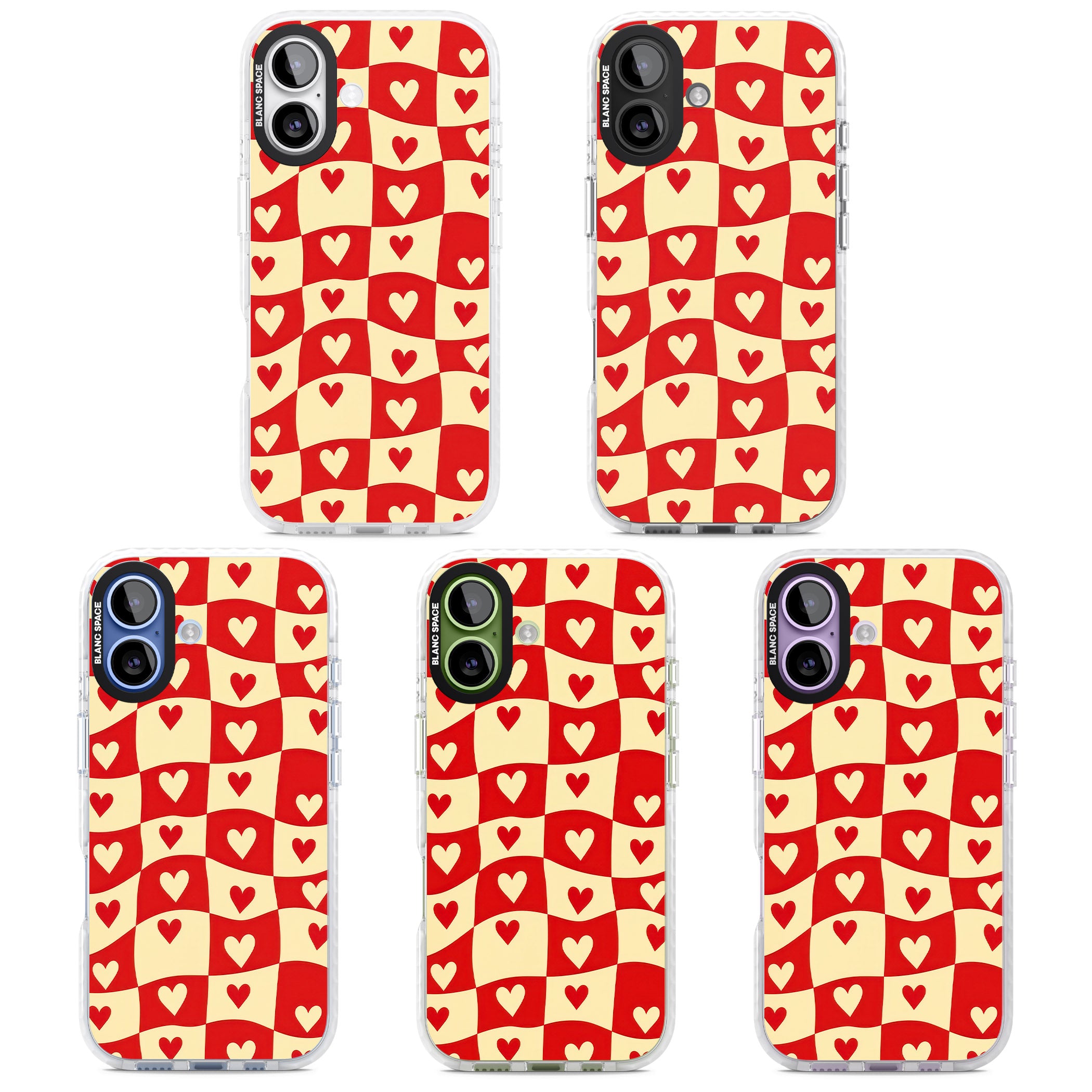 Red Wavy Checked & Hearts iPhone 17 Impact Pro Clear Phone Case APT Impact Protection
