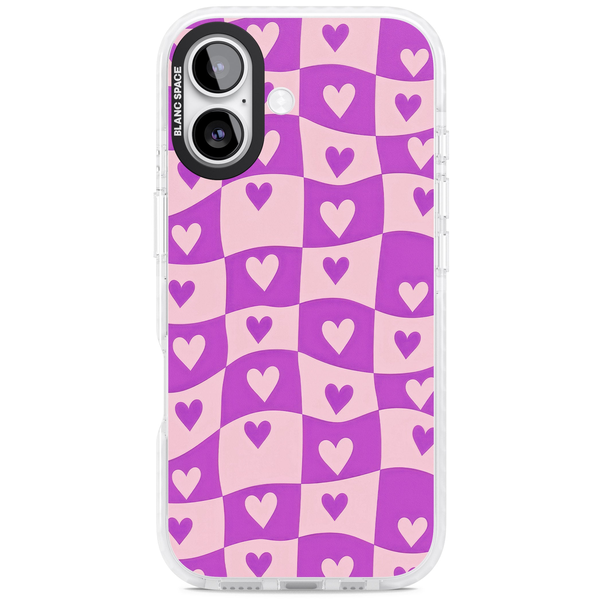 Purple Wavy Checked Hearts iPhone 17 Impact Pro Clear Phone Case
