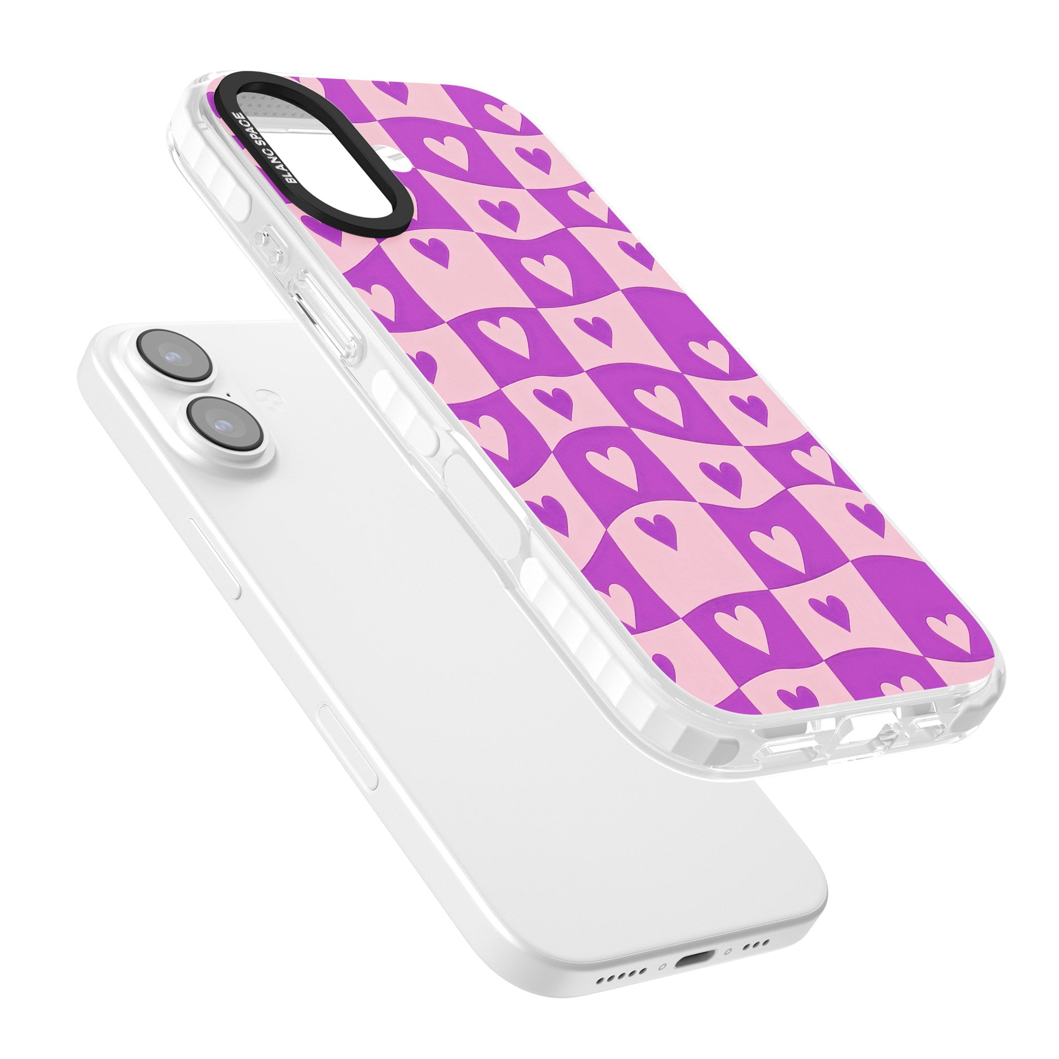 Purple Wavy Checked Hearts iPhone 17 Impact Pro Clear Phone Case Colours