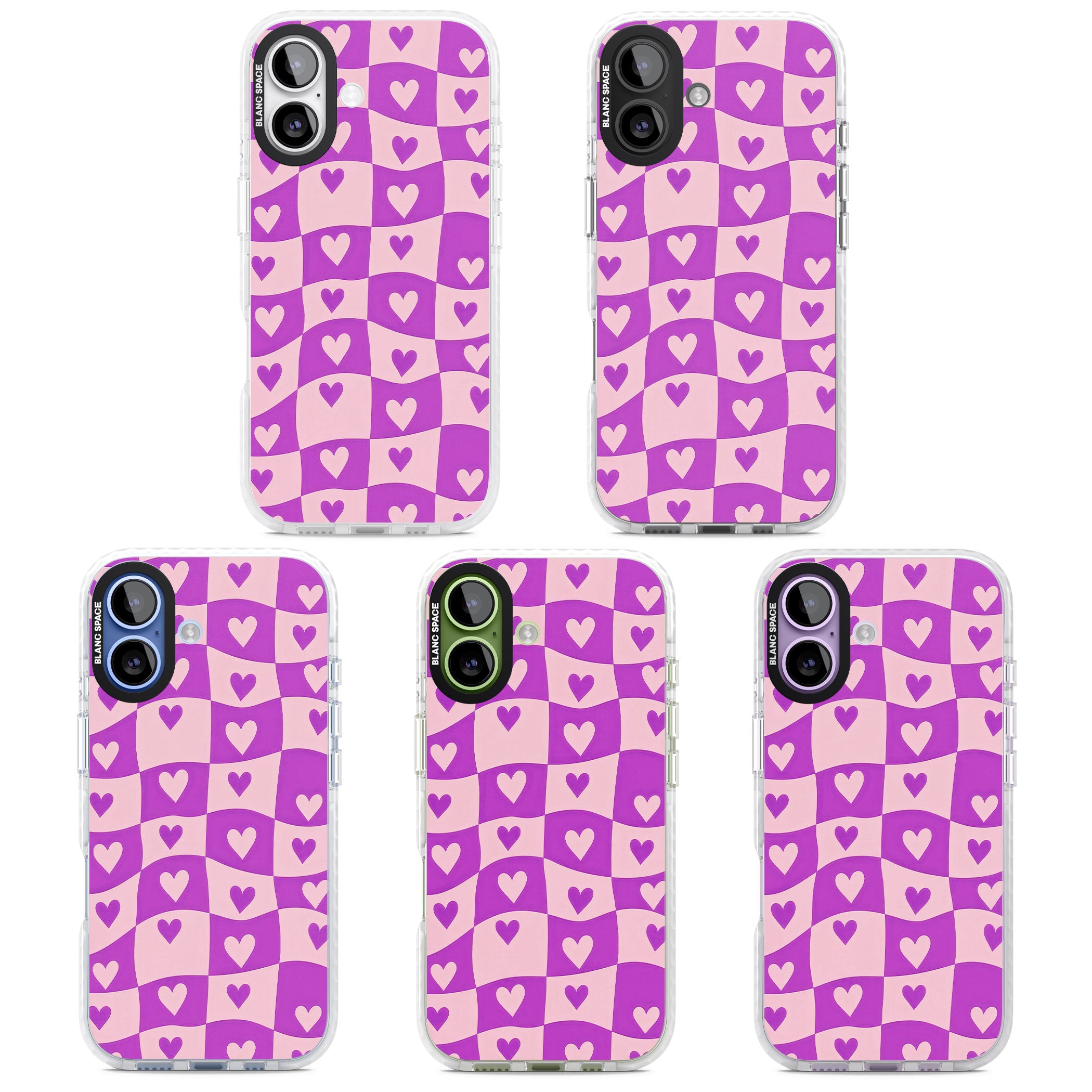 Purple Wavy Checked Hearts iPhone 17 Impact Pro Clear Phone Case APT Impact Protection