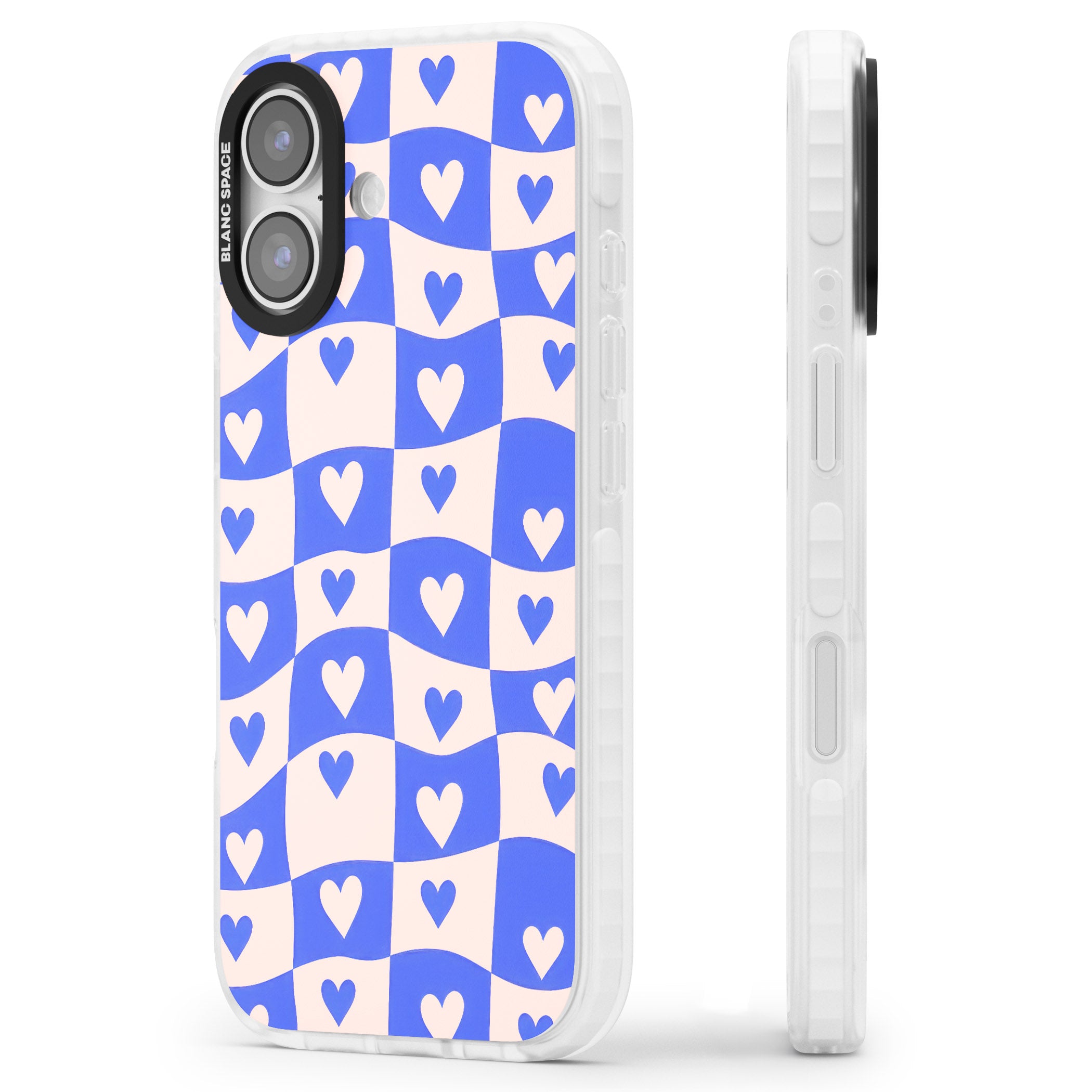 Blue Wavy Checked Hearts iPhone 17 Impact Pro Clear Phone Case Side Profile