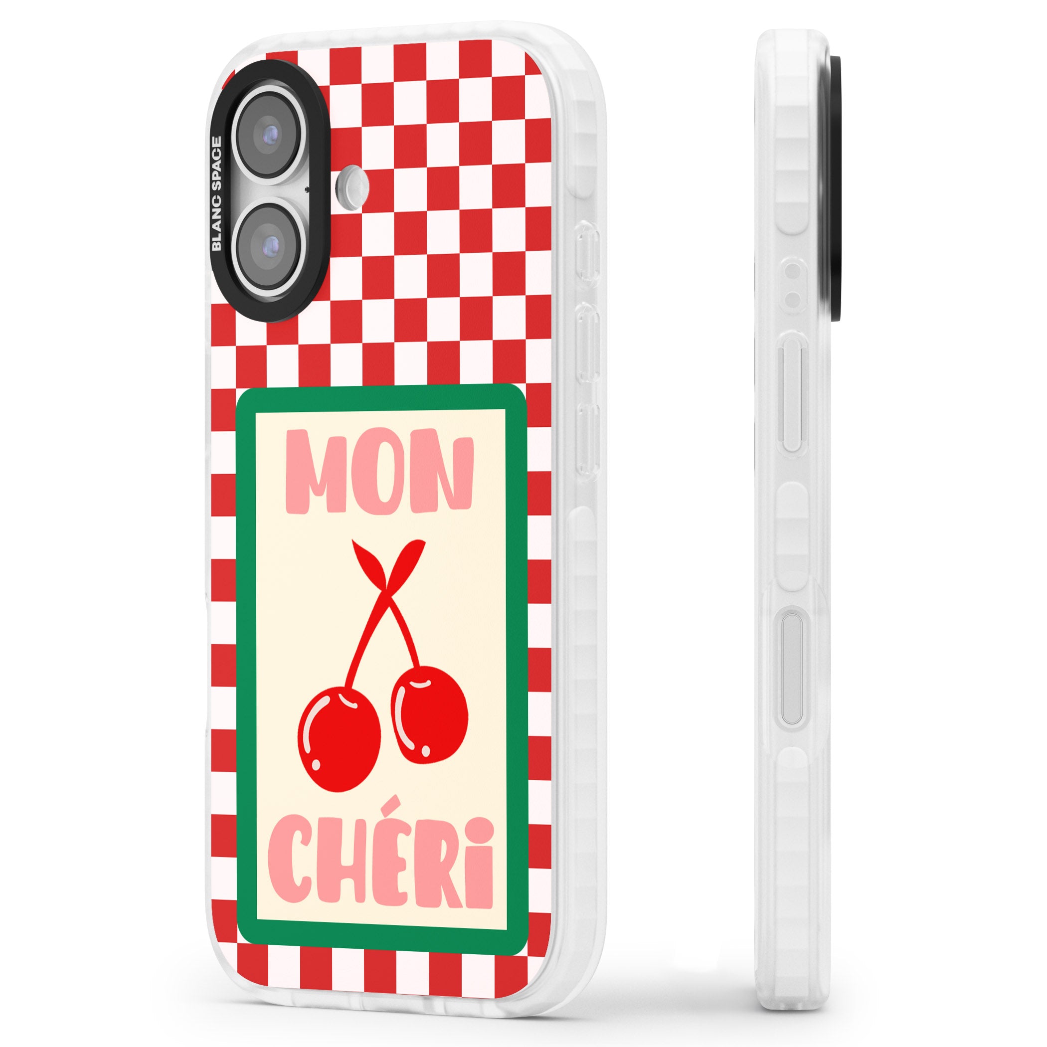 Mon Cheri iPhone 17 Impact Pro Clear Phone Case Side Profile