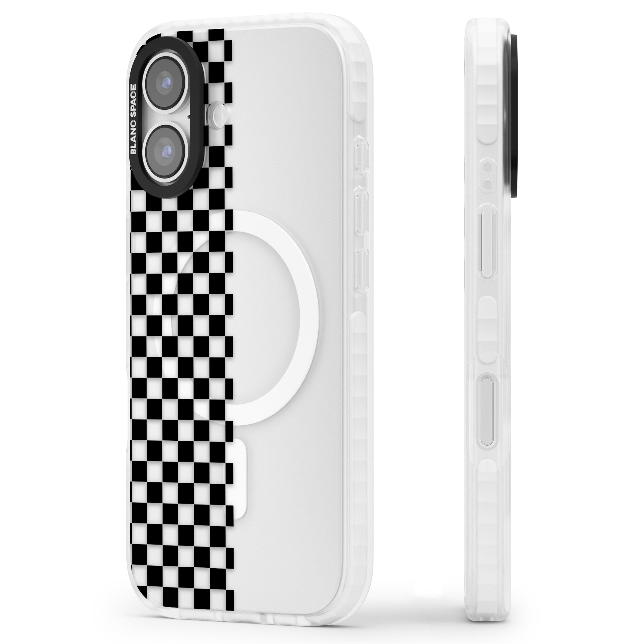 Checker: Half Black Check On Clear iPhone 17 Impact Pro Clear Phone Case Side Profile