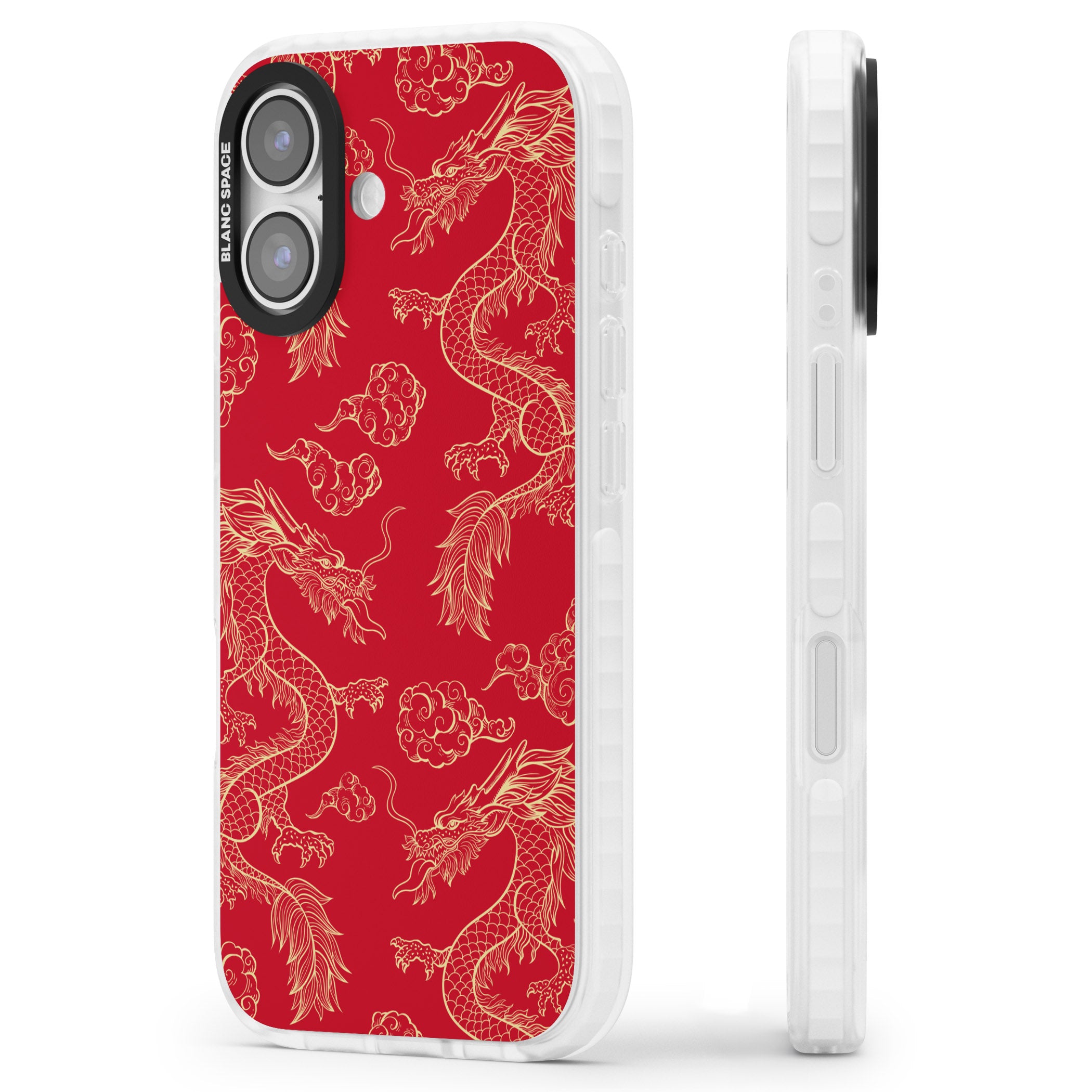 Red And Gold Dragon Pattern iPhone 17 Impact Pro Clear Phone Case Side Profile