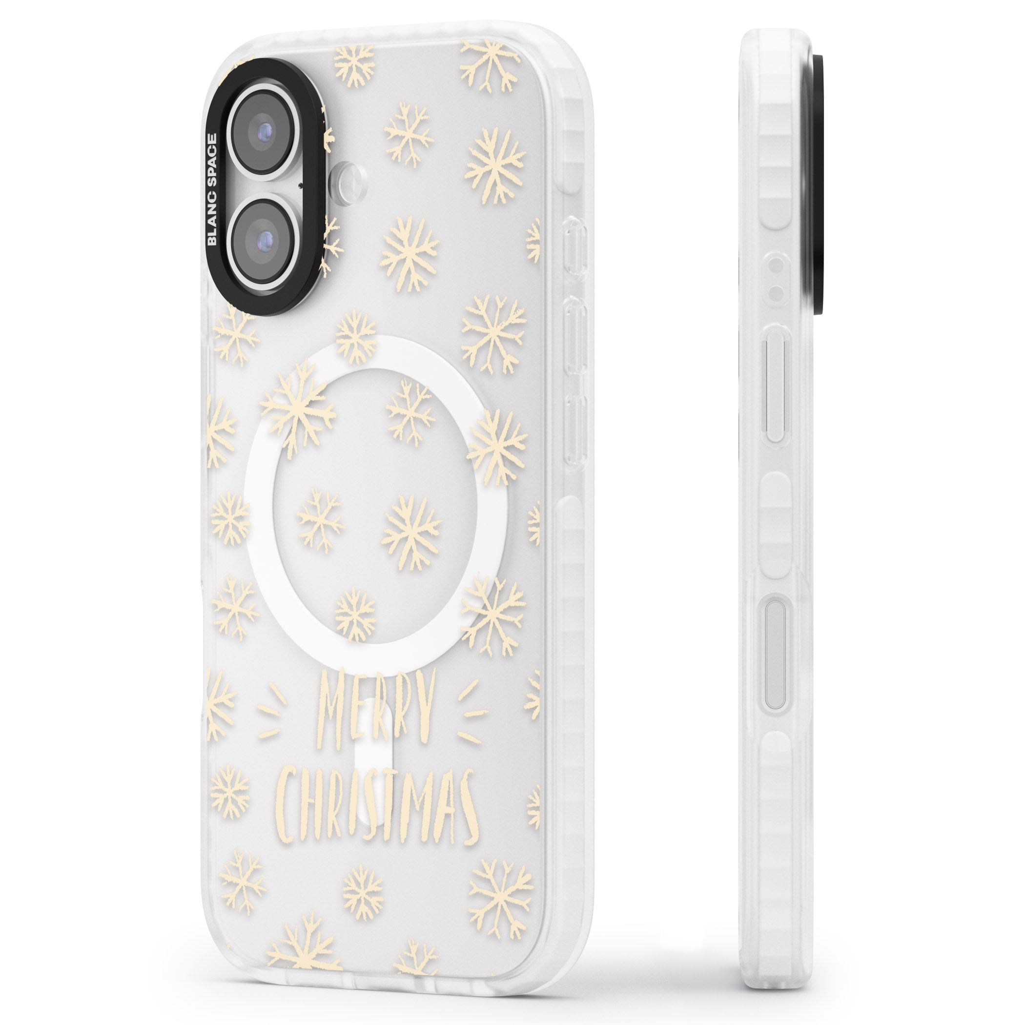 Christmas Snowflake Pattern iPhone 17 Impact Pro Clear Phone Case Side Profile