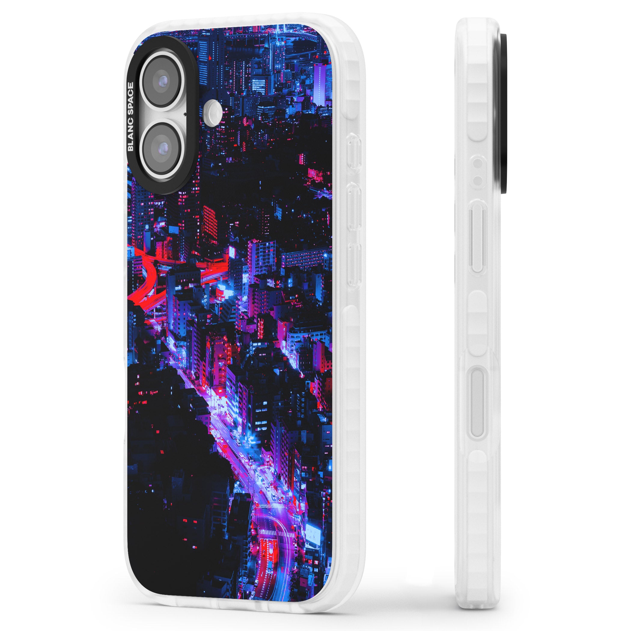 Neon Cityscape iPhone 17 Impact Pro Clear Phone Case Side Profile