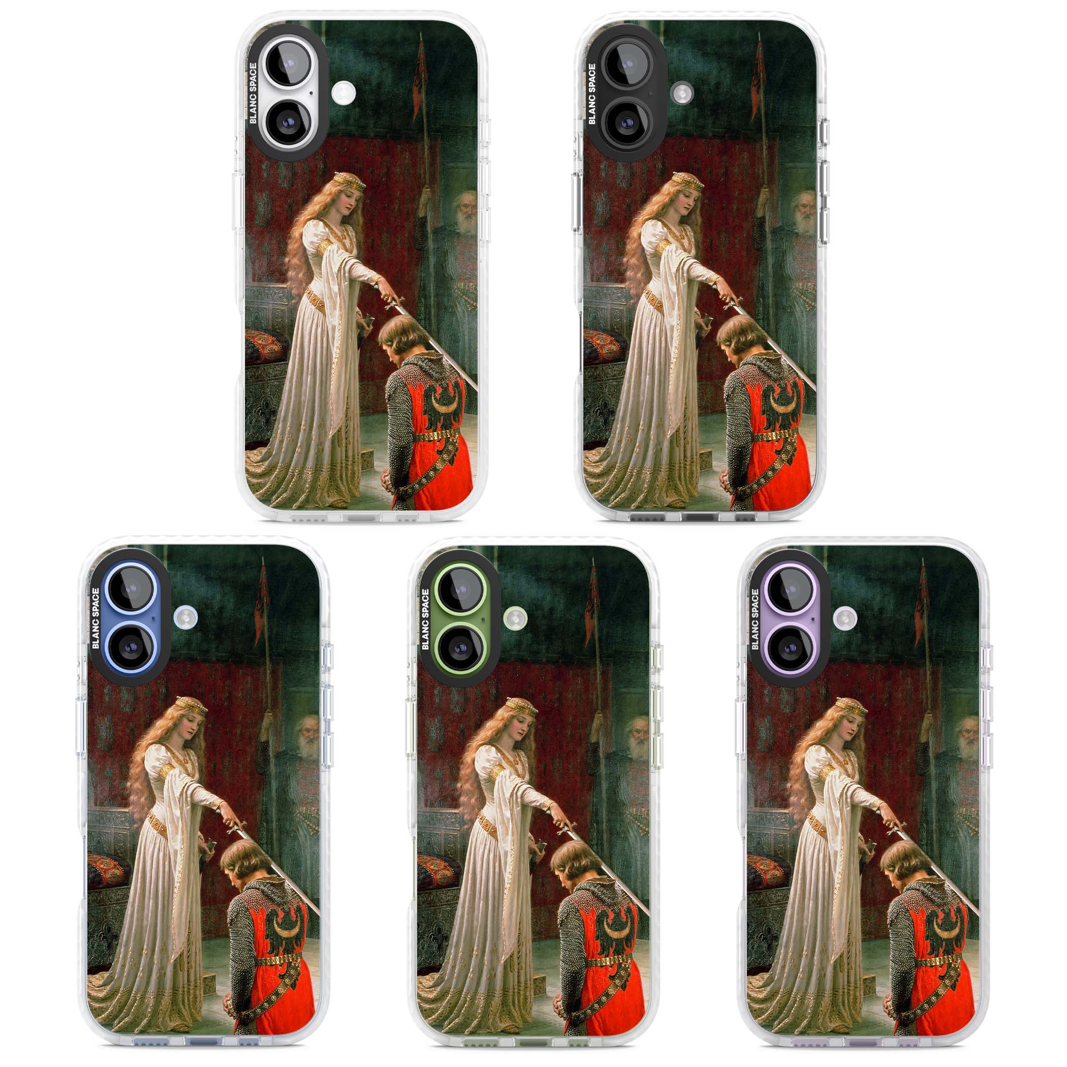 The Accolade renaissance art iPhone case featuring Edmund Blair Leighton's painting of a queen knighting a kneeling knight | Impact Magsafe case for iPhone 17