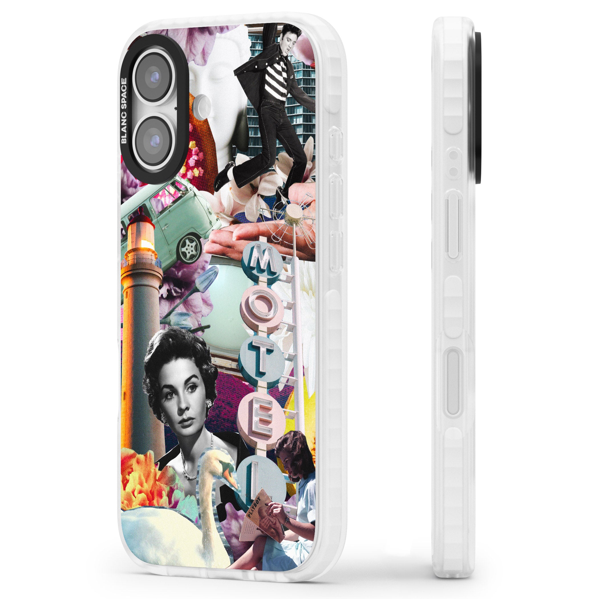 Retro Motel Collage iPhone 17 Impact Pro Clear Phone Case Side Profile