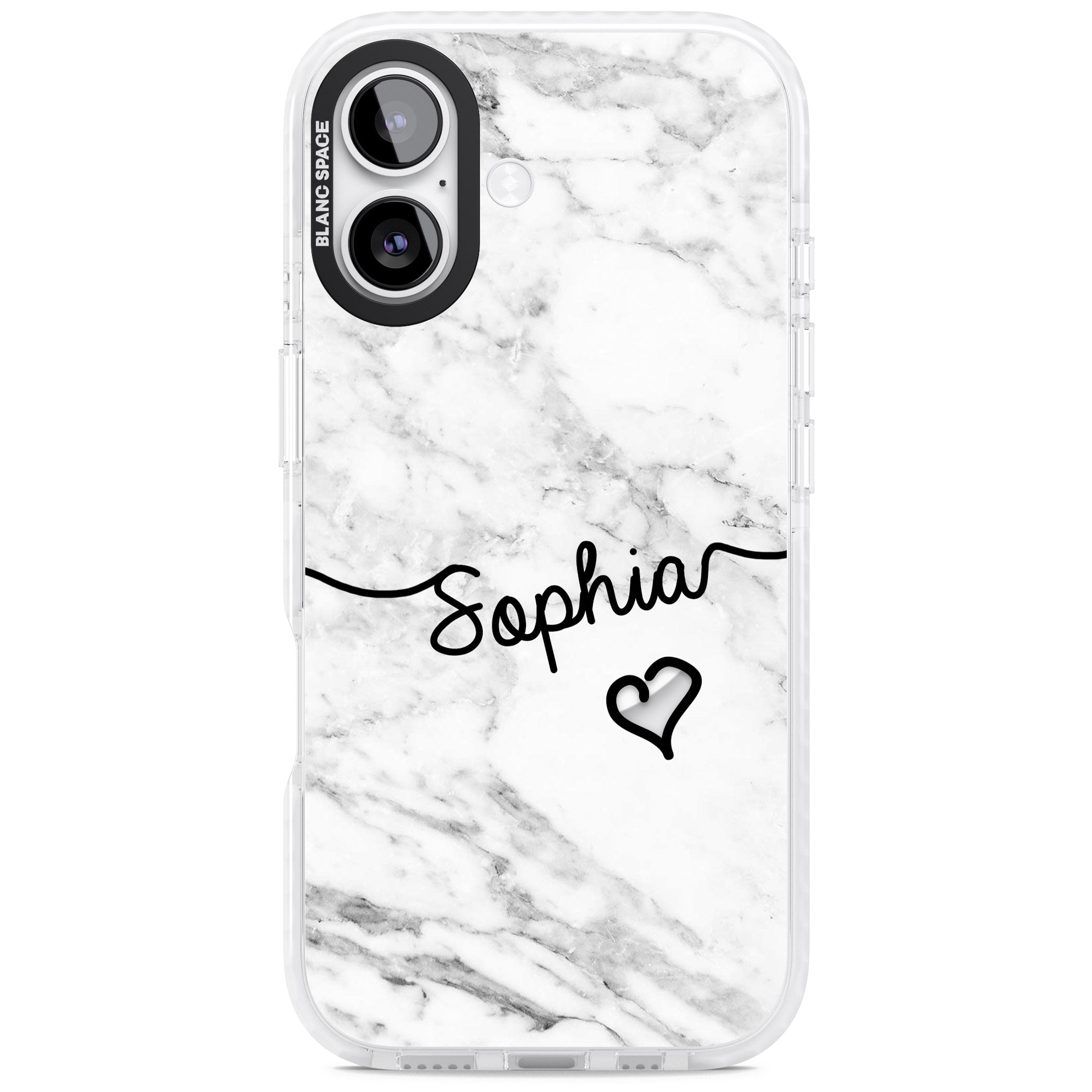 Personalised White Marble Heart iPhone 17 Impact Pro Clear Phone Case