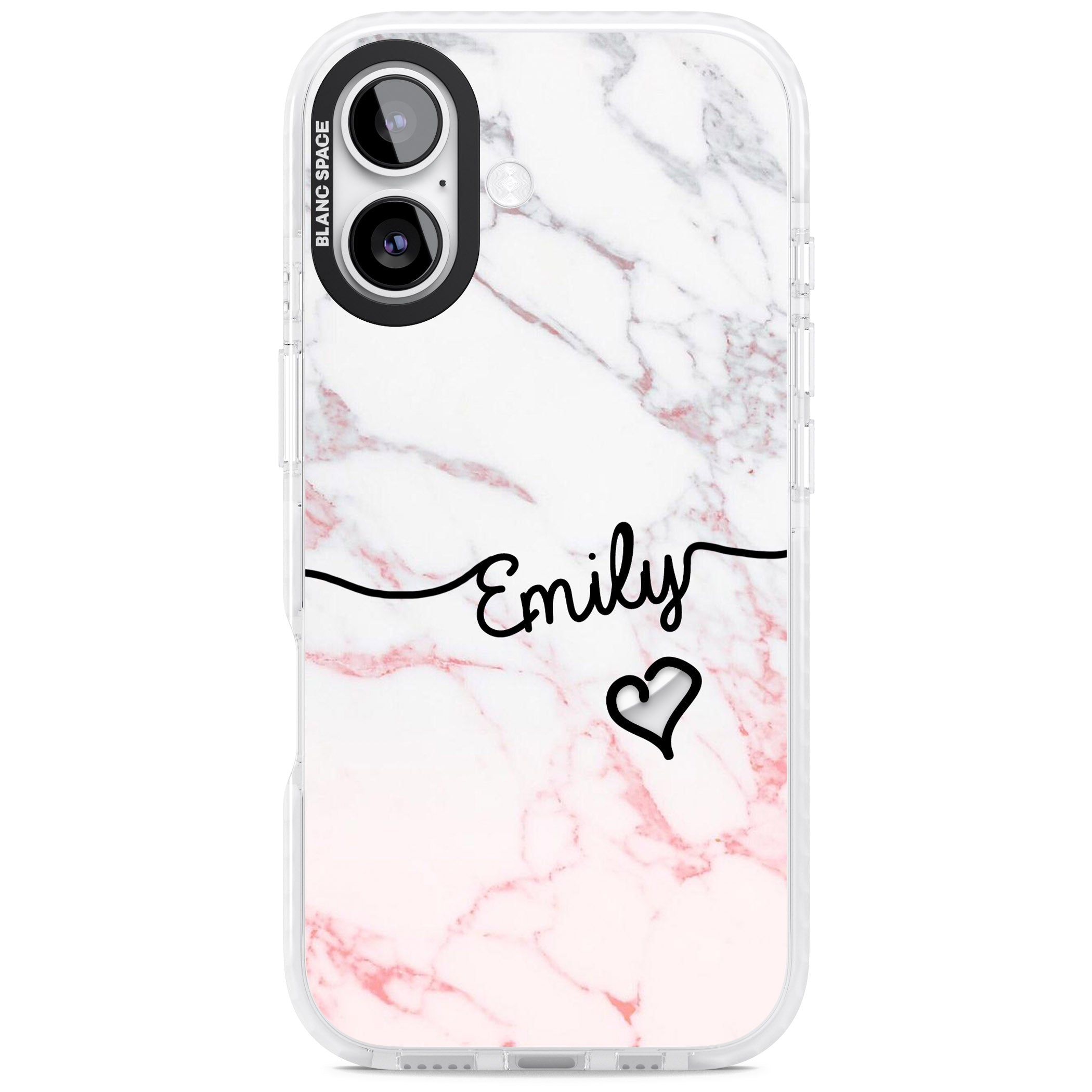 Personalised Pink Fade Marble Heart iPhone 17 Impact Pro Clear Phone Case