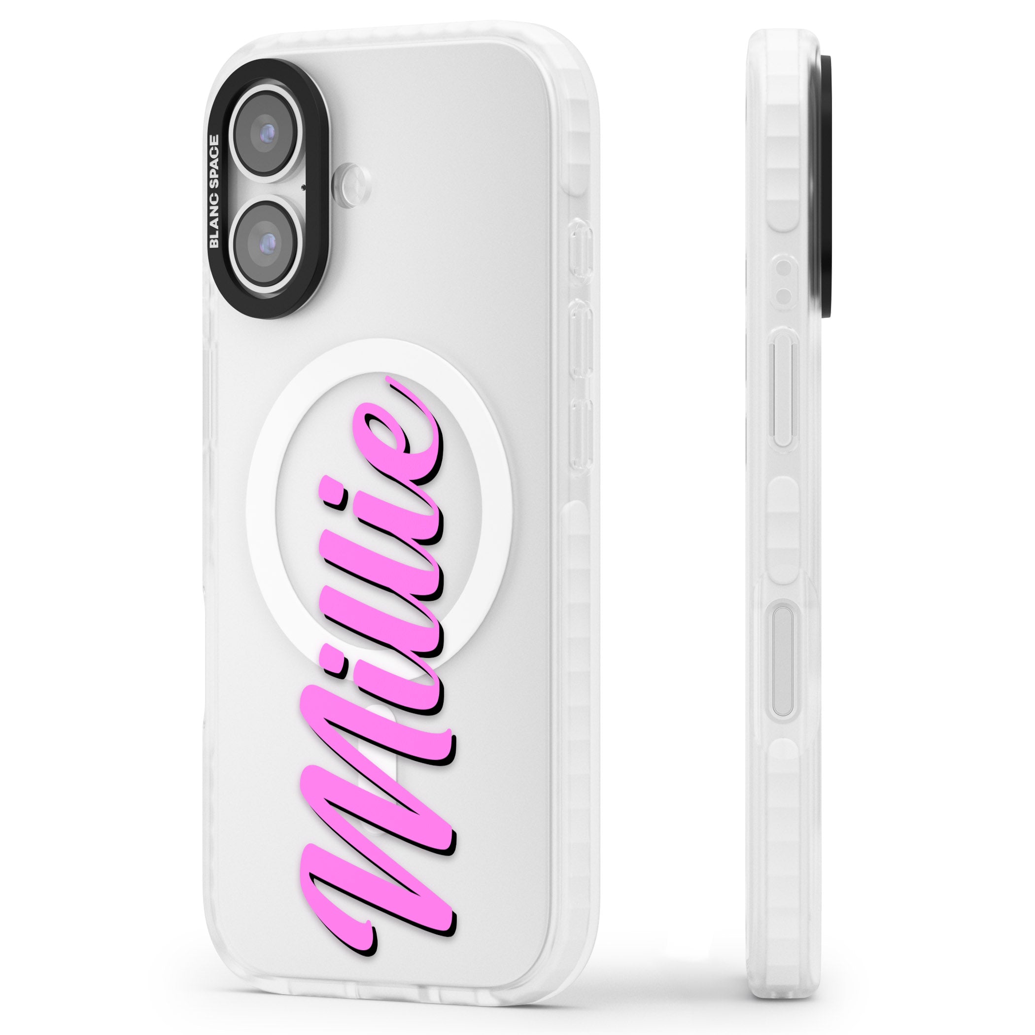 Personalised Cute Vertical Name iPhone 17 Impact Pro Clear Phone Case Side Profile