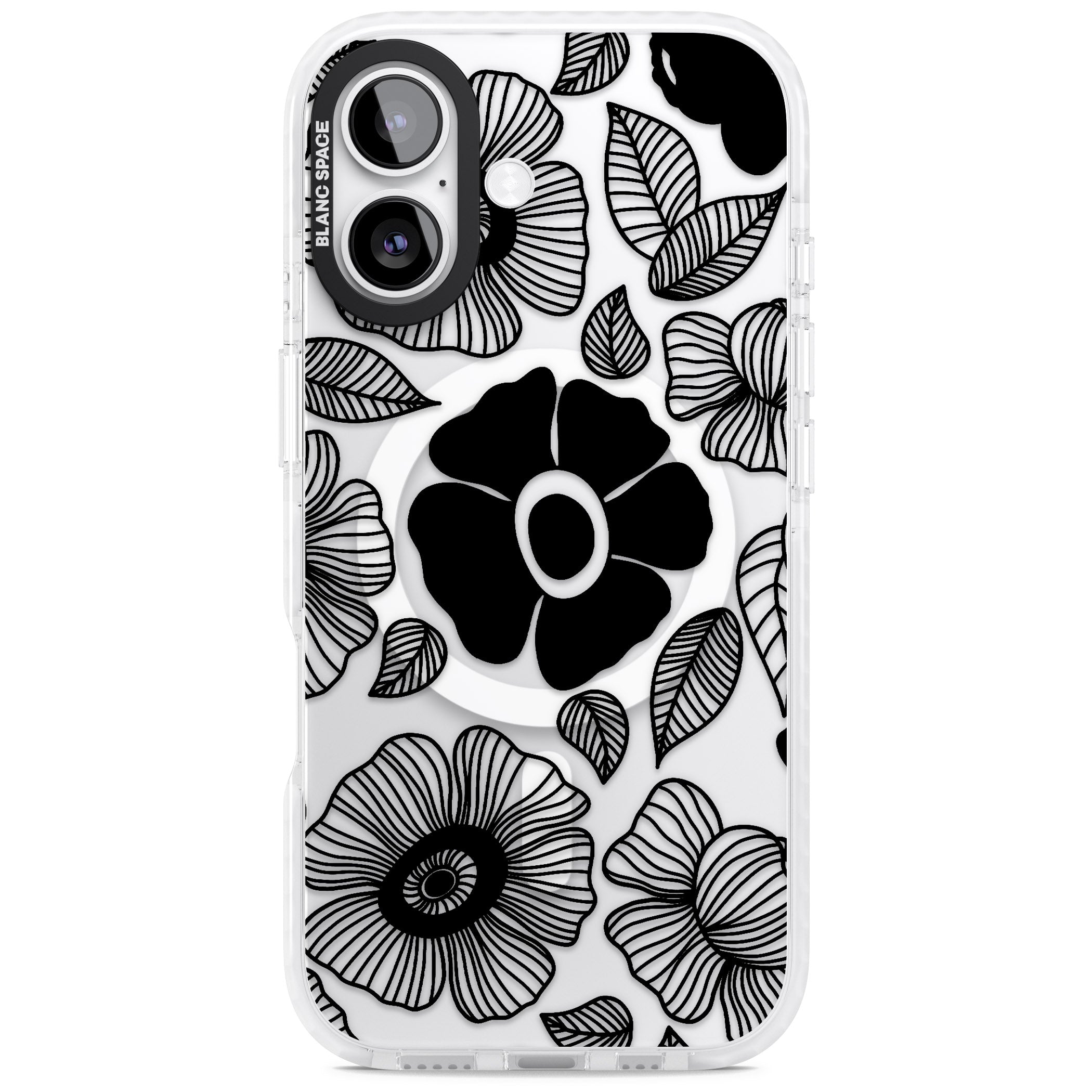 Black Flowers iPhone 17 Impact Pro Clear Phone Case