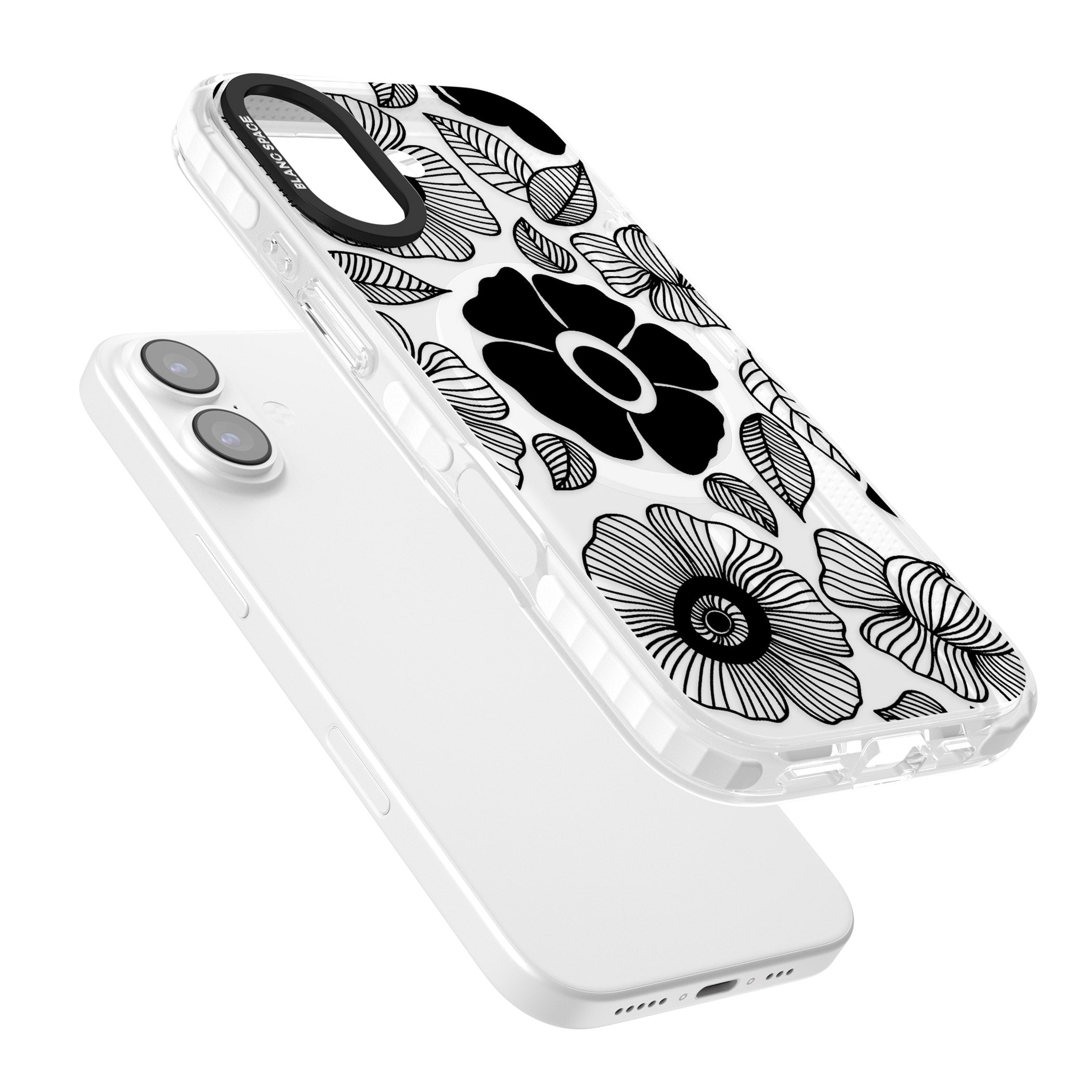 Black Flowers iPhone 17 Impact Pro Clear Phone Case Colours