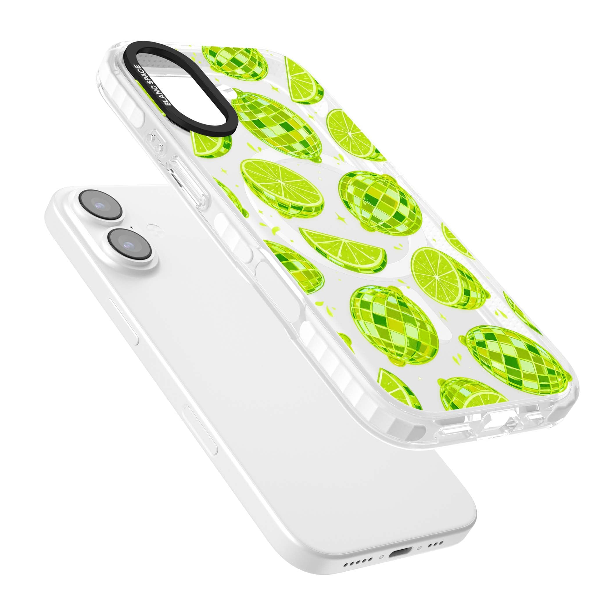 Disco Limes fruit aesthetic iPhone case featuring green disco balls, lime slices and citrus sparkles | Impact Magsafe case for iPhone 17