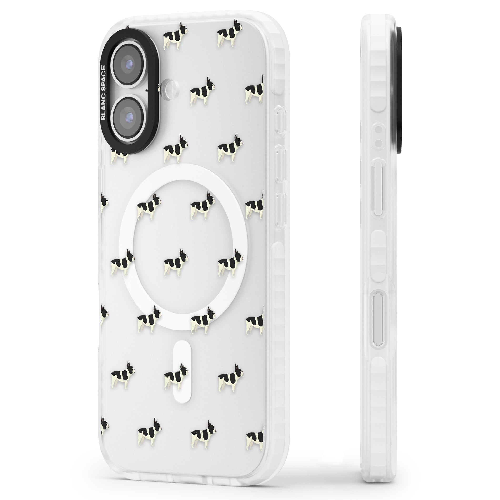 Frenchie Repeat Dog iPhone 17 Impact Pro Clear Phone Case Side Profile