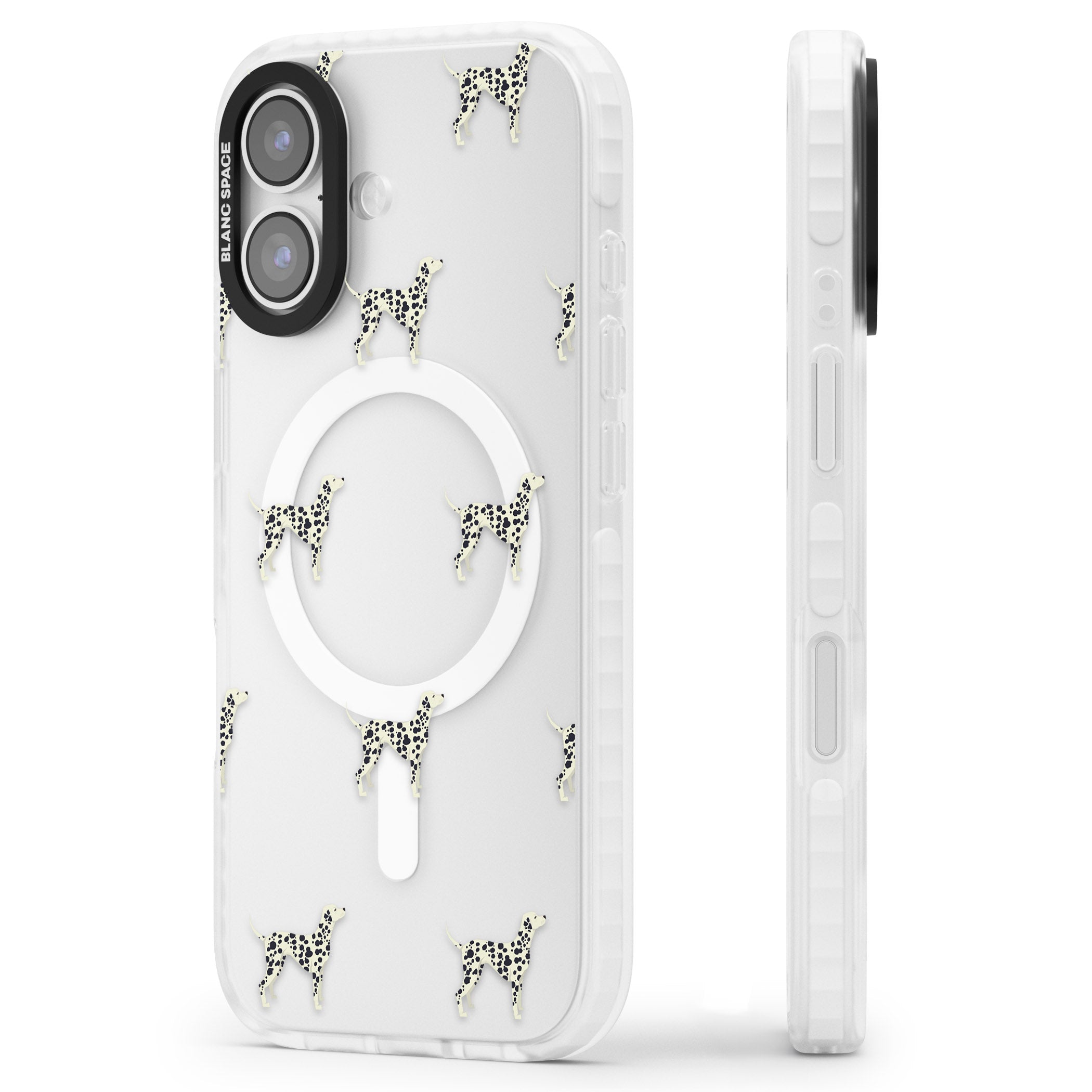 Dalmatian Dog Pattern iPhone 17 Impact Pro Clear Phone Case Side Profile
