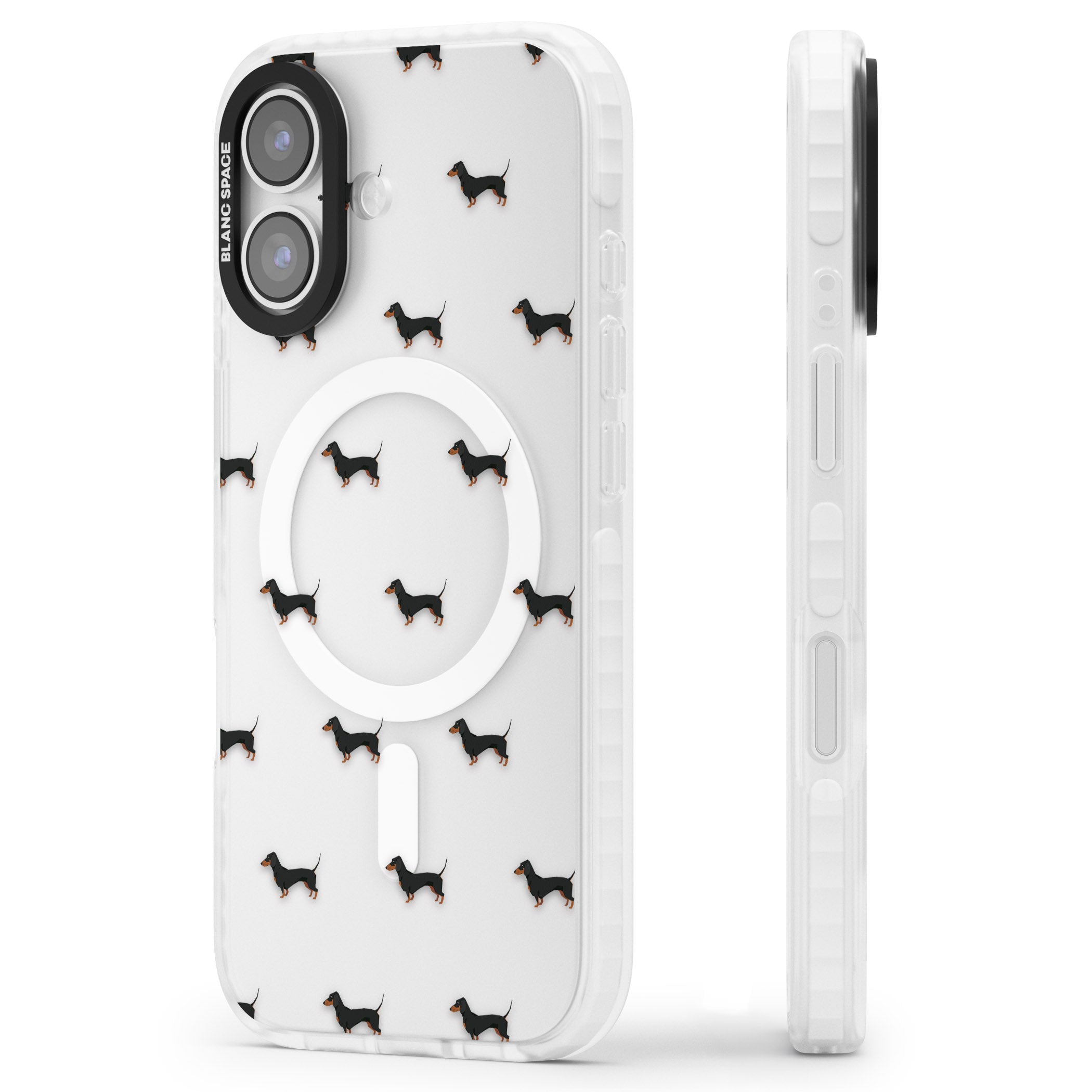 Dachshund Pattern Clear iPhone 17 Impact Pro Clear Phone Case Side Profile