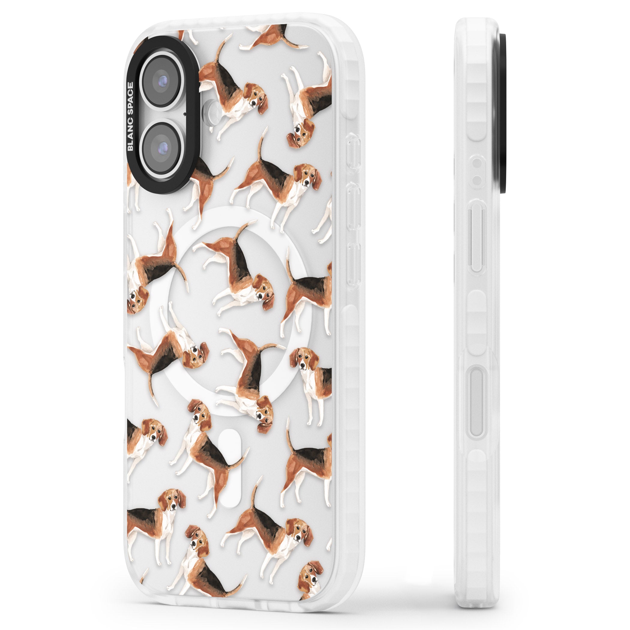 Beagle Watercolor Pattern iPhone 17 Impact Pro Clear Phone Case Side Profile