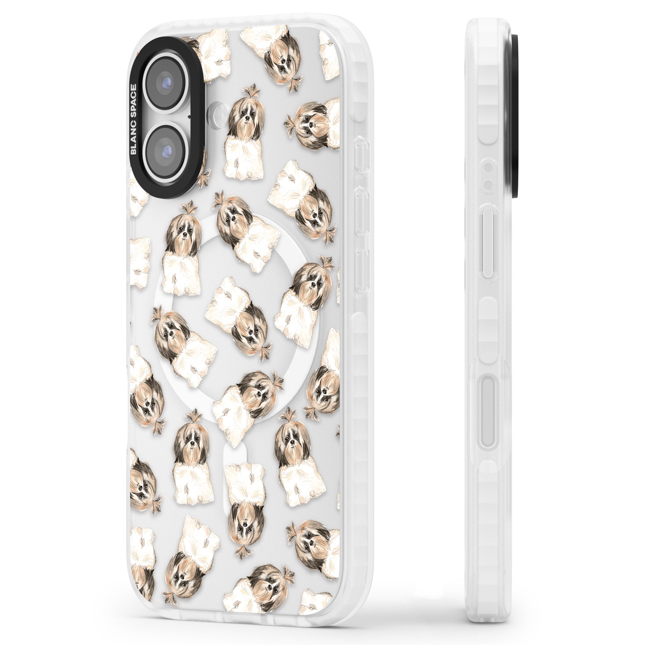 Shih Tzu Pattern Long Hair iPhone 17 Impact Pro Clear Phone Case Side Profile