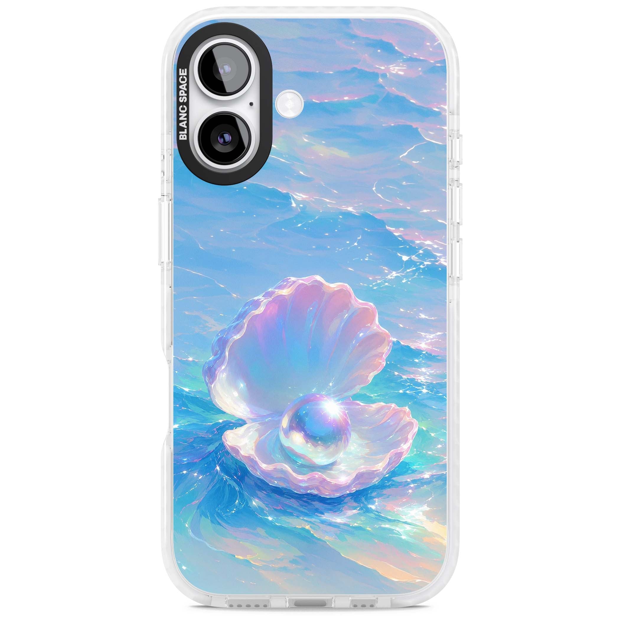 The Pearl Clam mermaidcore iPhone case featuring iridescent seashell, glowing pearl and pastel ocean waves | Impact Magsafe case for iPhone 17