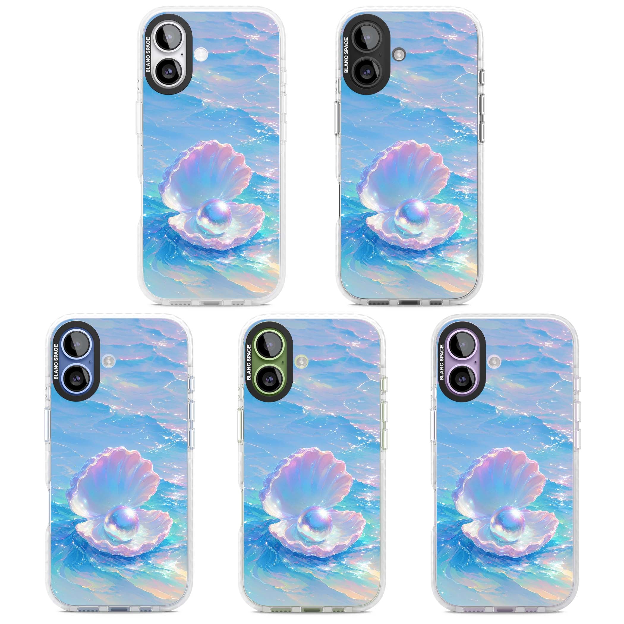 The Pearl Clam mermaidcore iPhone case featuring iridescent seashell, glowing pearl and pastel ocean waves | Impact Magsafe case for iPhone 17