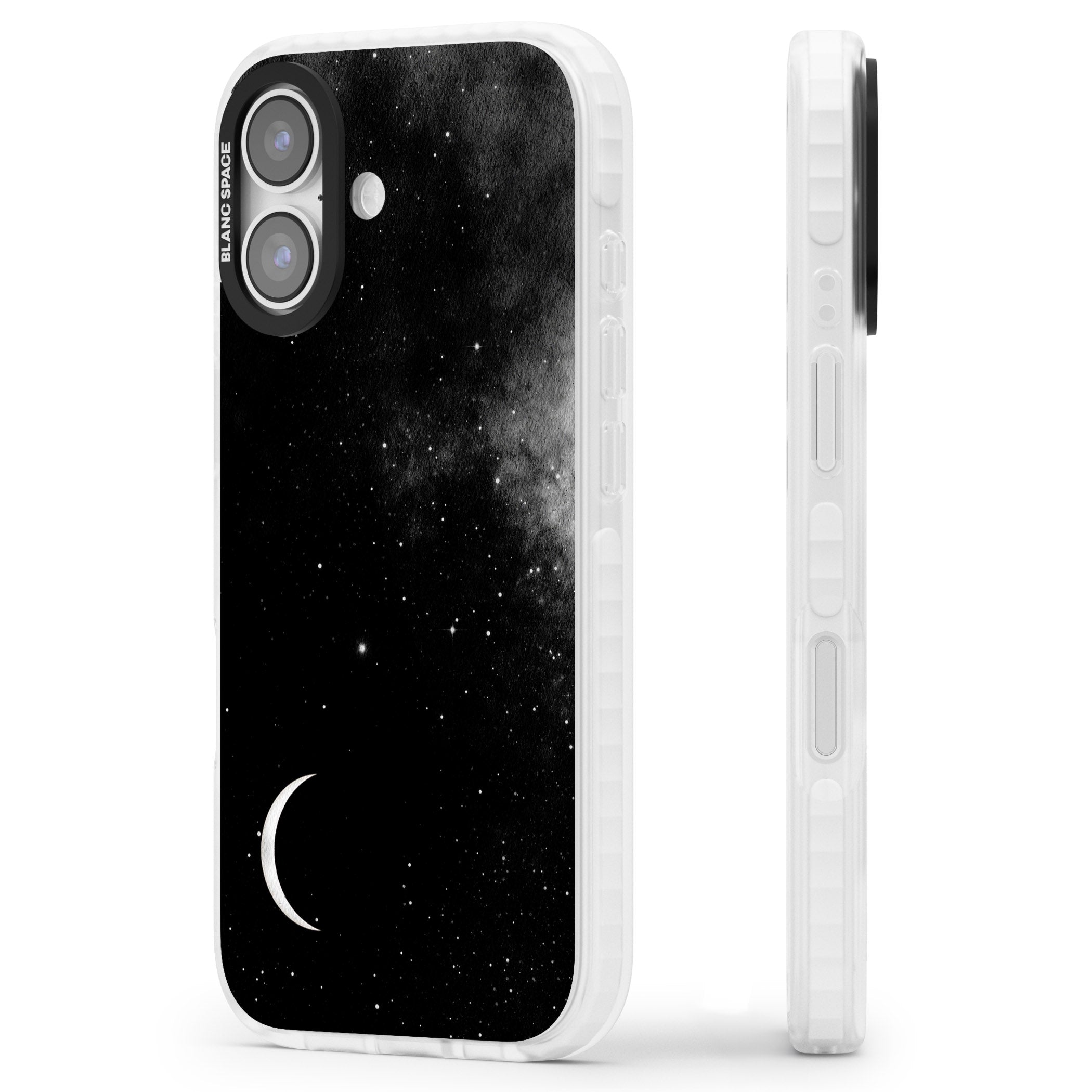Night Sky Galaxies: Crescent Moon iPhone 17 Impact Pro Clear Phone Case Side Profile
