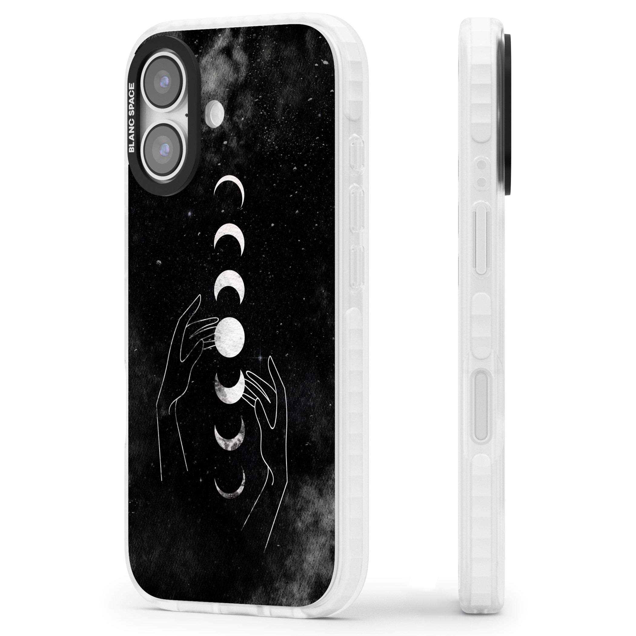 Moon Phases Hands iPhone 17 Impact Pro Clear Phone Case Side Profile