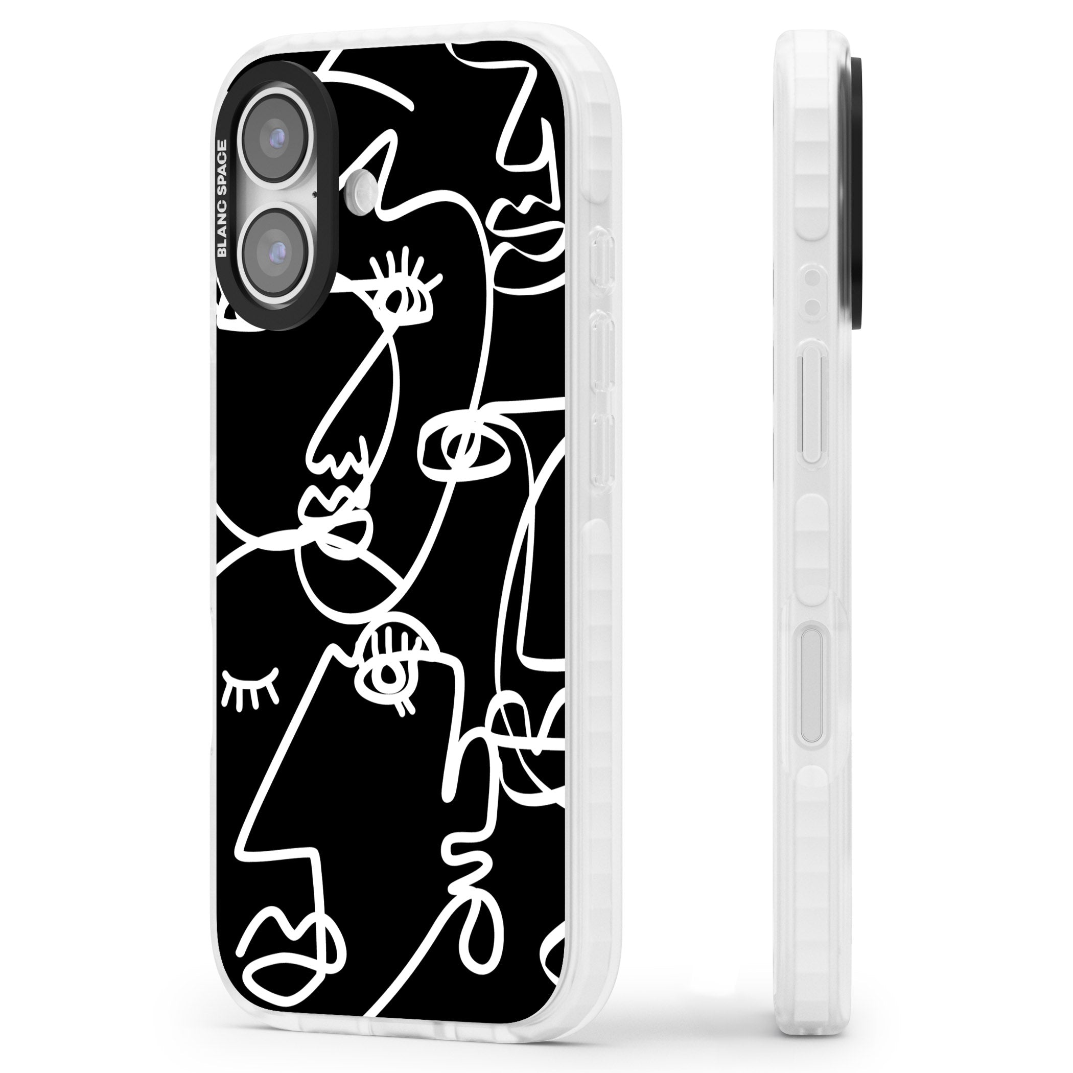 Abstract Line Art White Black iPhone 17 Impact Pro Clear Phone Case Side Profile