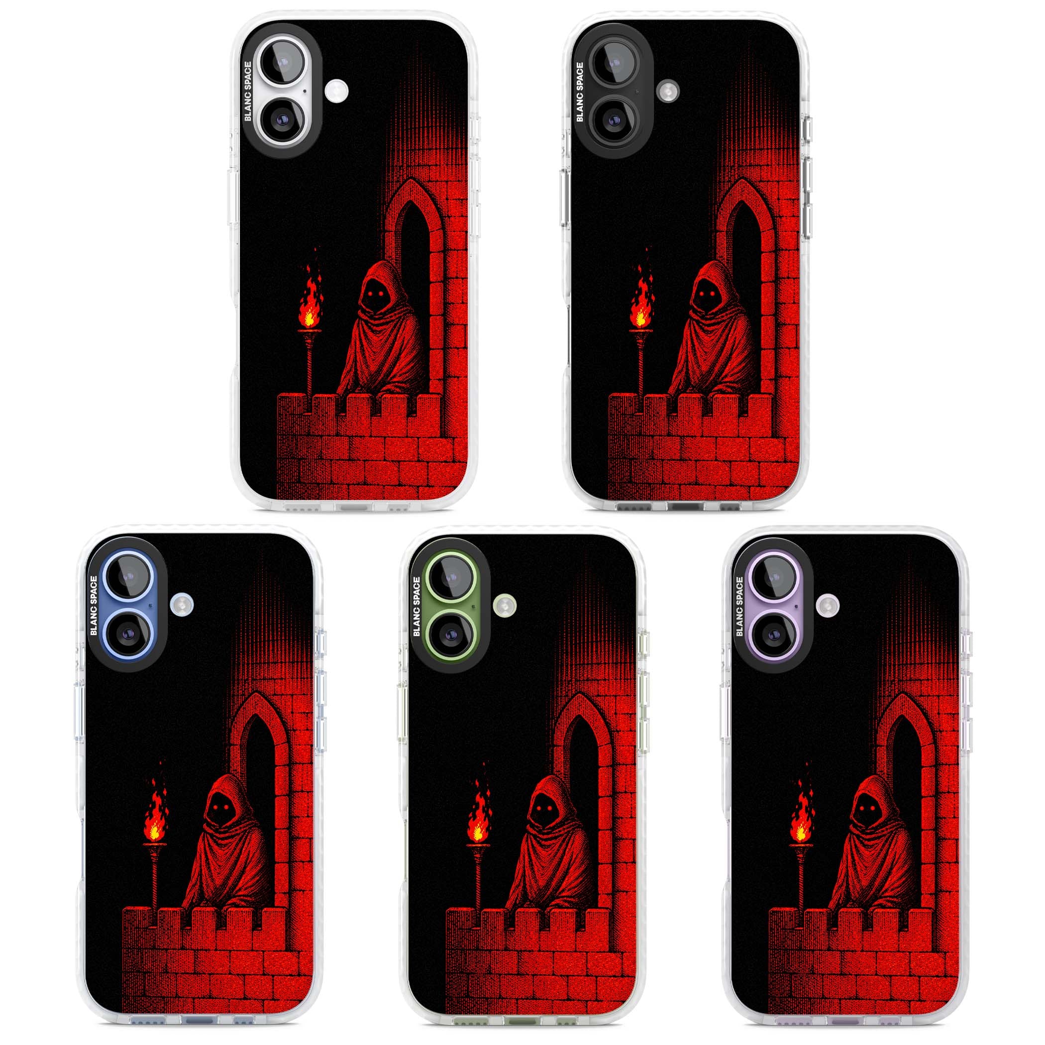Crimson Crypt gothic iPhone case featuring a hooded reaper, torchlit crypt archway and red halftone horror art | Impact Magsafe case for iPhone 17