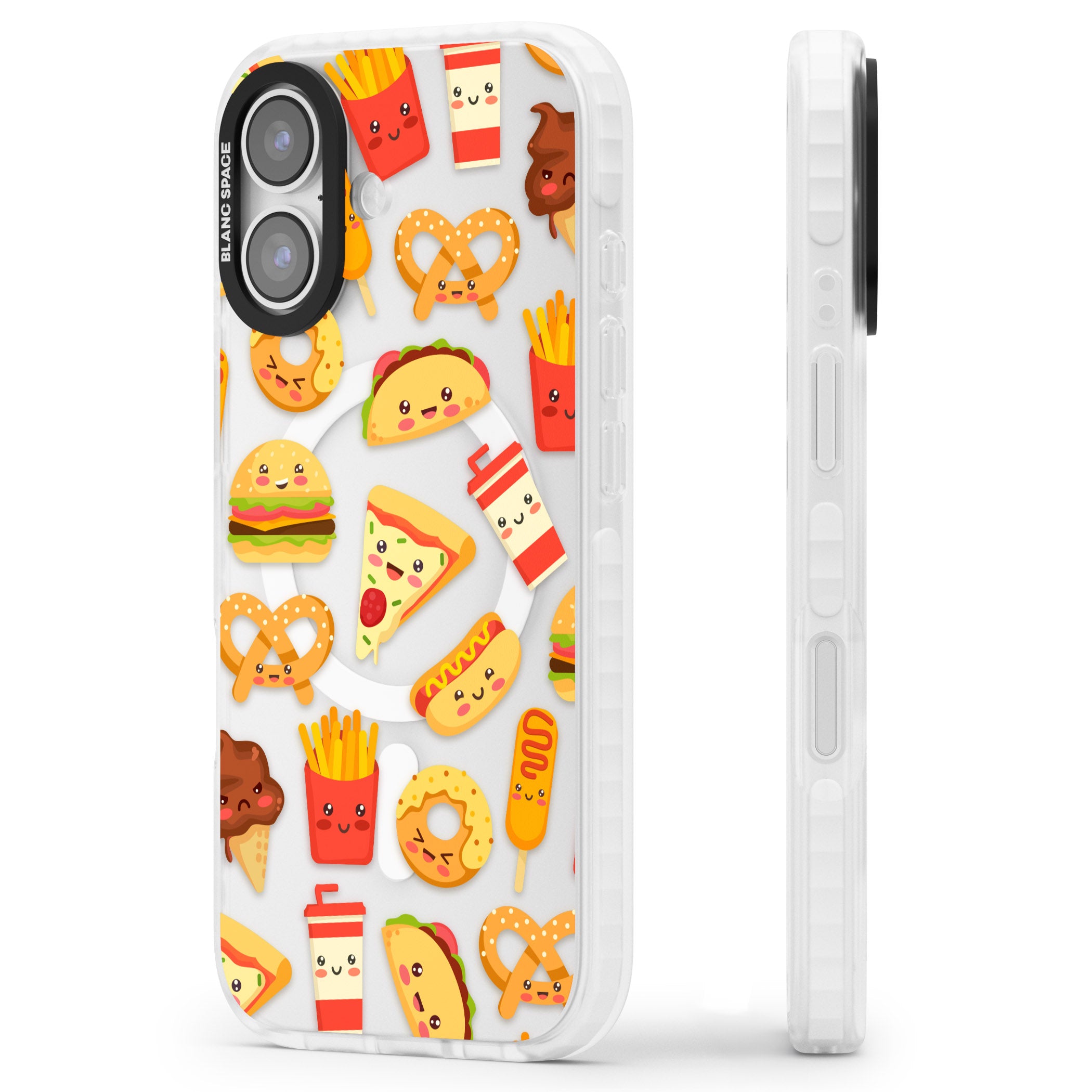 Fast Food Patterns Kawaii Fast Food Mix iPhone 17 Impact Pro Clear Phone Case Side Profile
