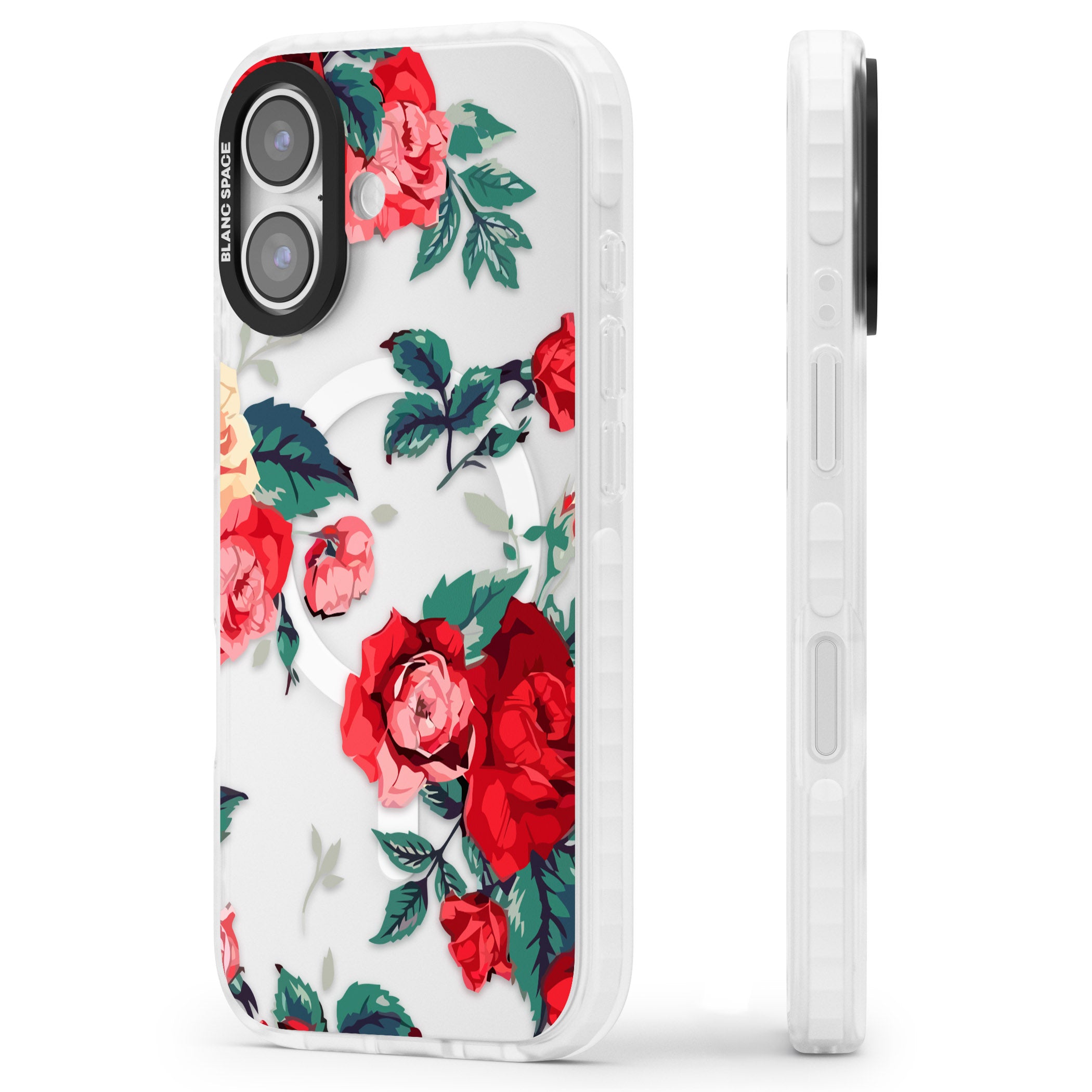 Rose Pattern iPhone 17 Impact Pro Clear Phone Case Side Profile