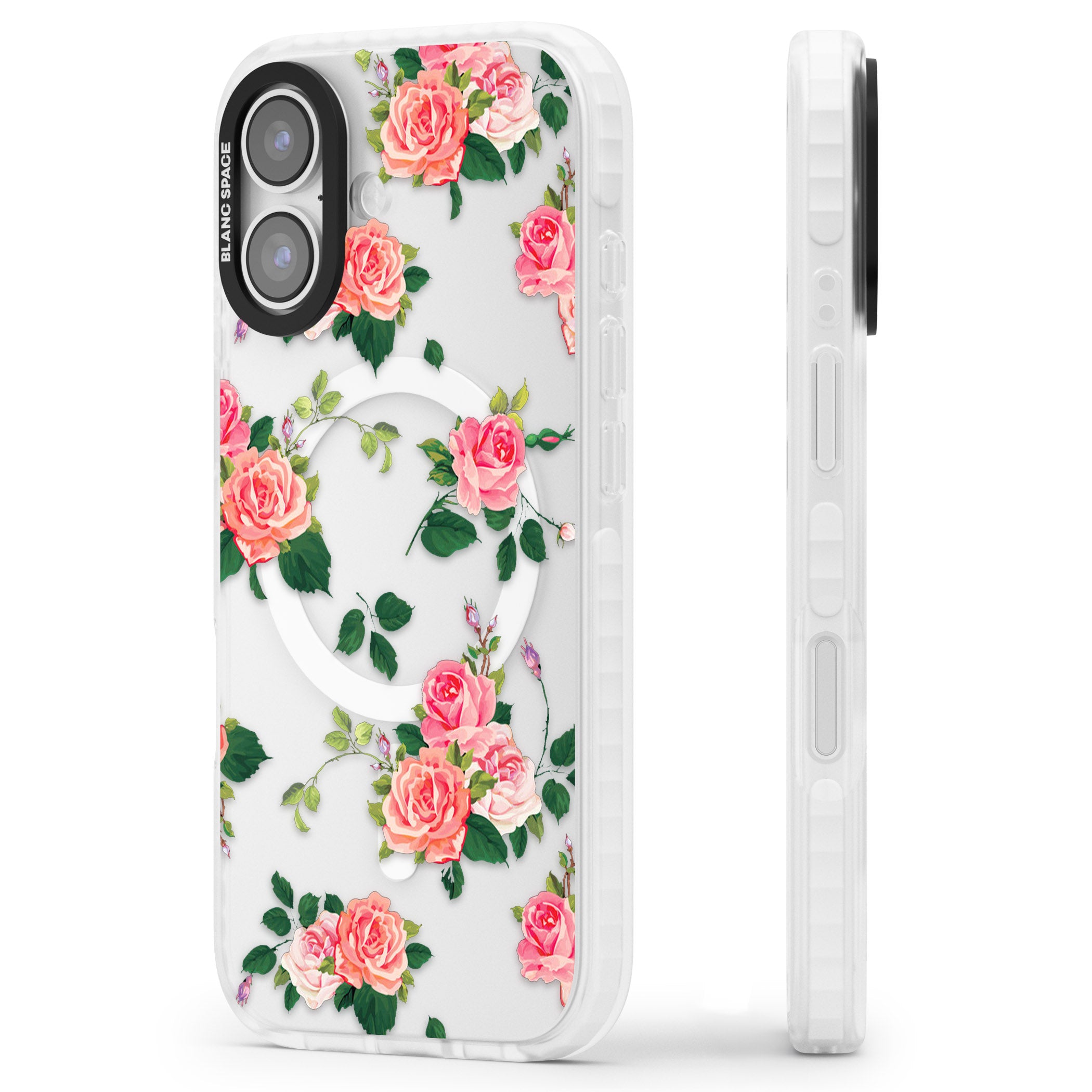 Pink Roses iPhone 17 Impact Pro Clear Phone Case Side Profile