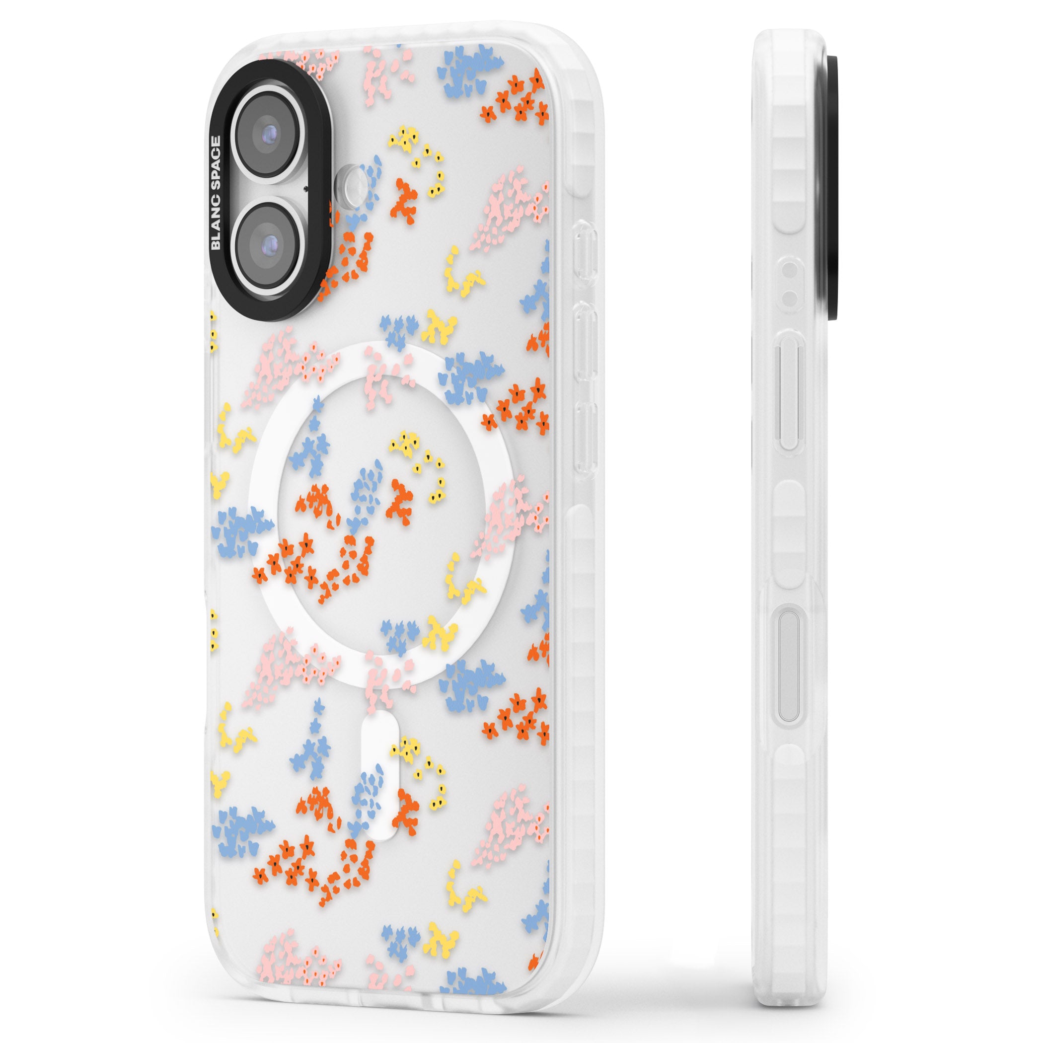 Floral Confetti: Transparent Delight iPhone 17 Impact Pro Clear Phone Case Side Profile