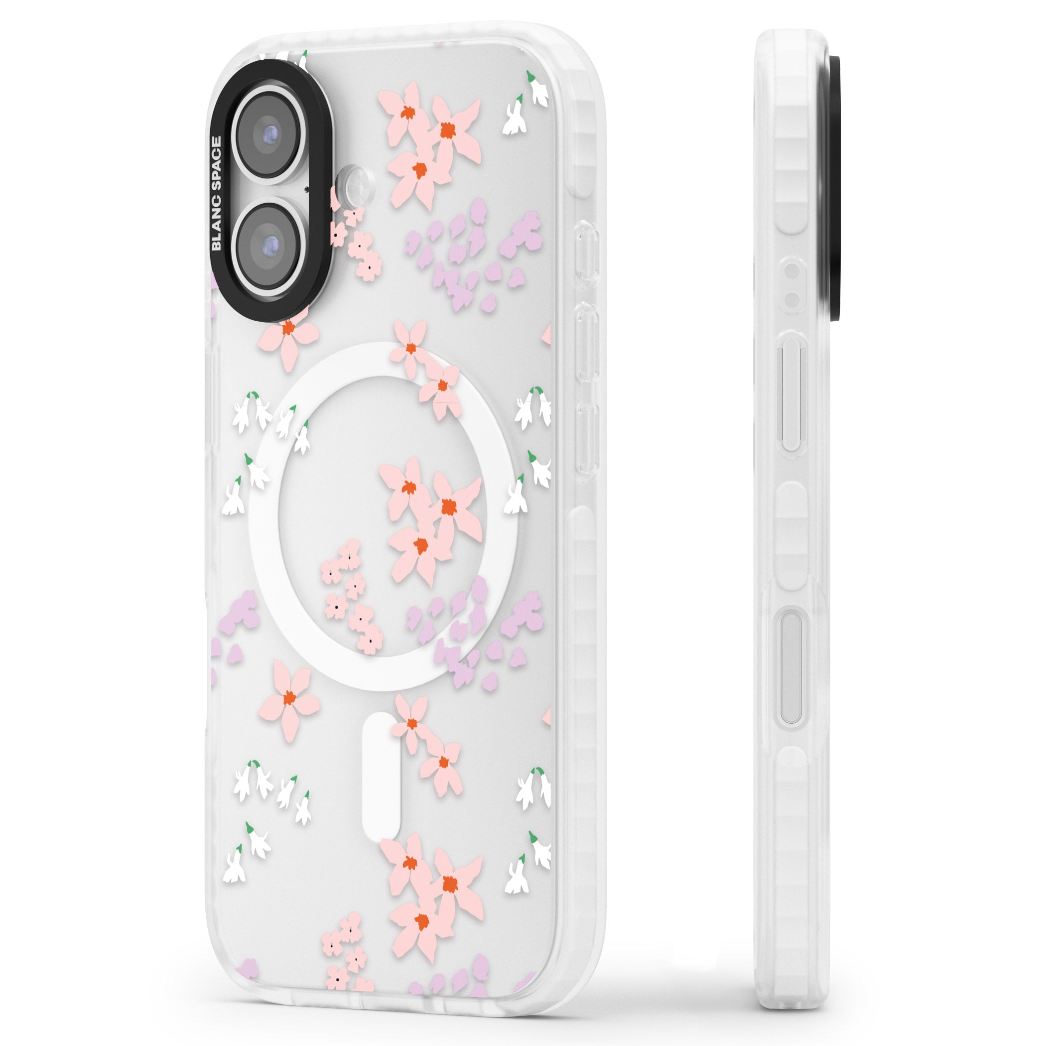 Pink & Purple Flower Mix iPhone 17 Impact Pro Clear Phone Case Side Profile