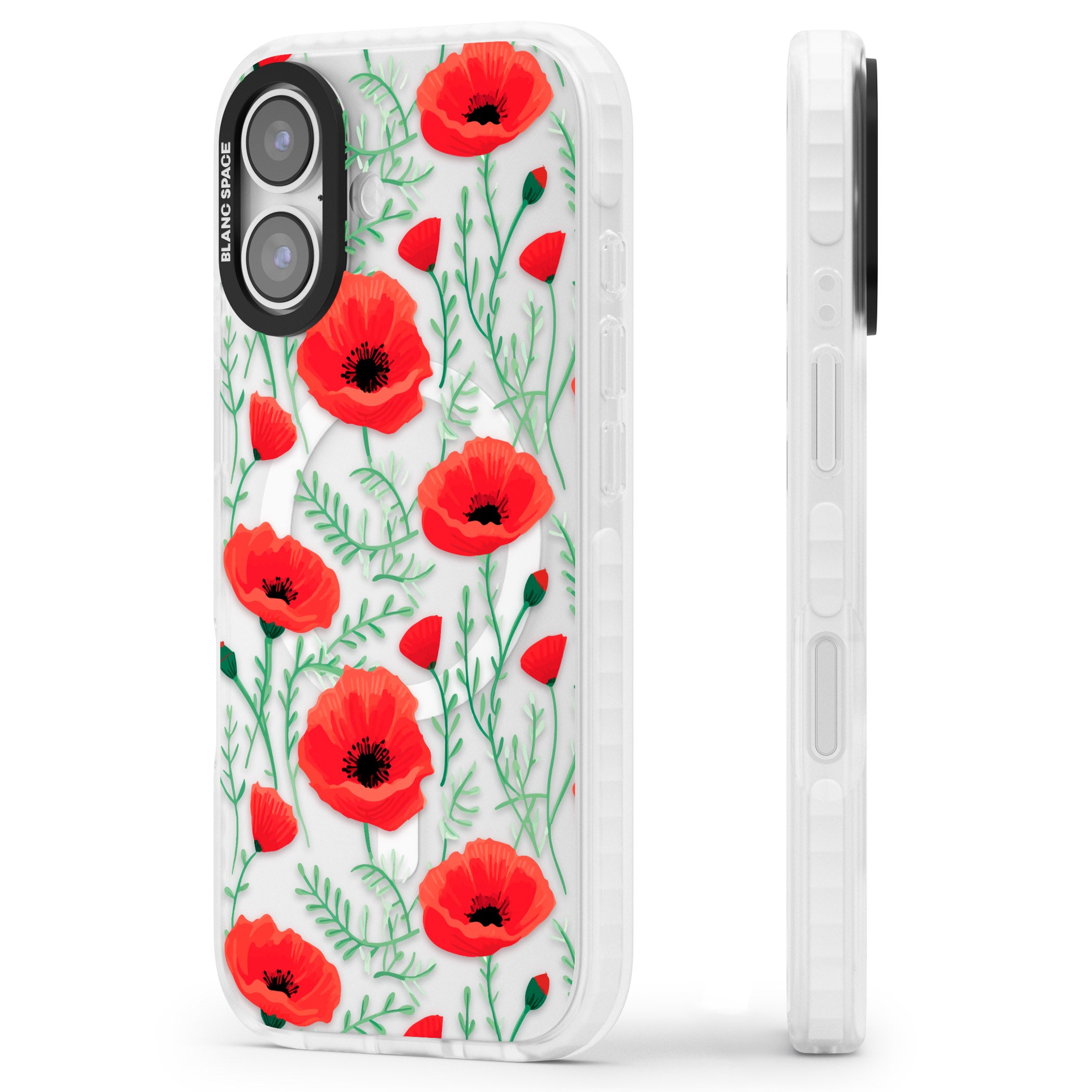 Poppy Garden iPhone 17 Impact Pro Clear Phone Case Side Profile