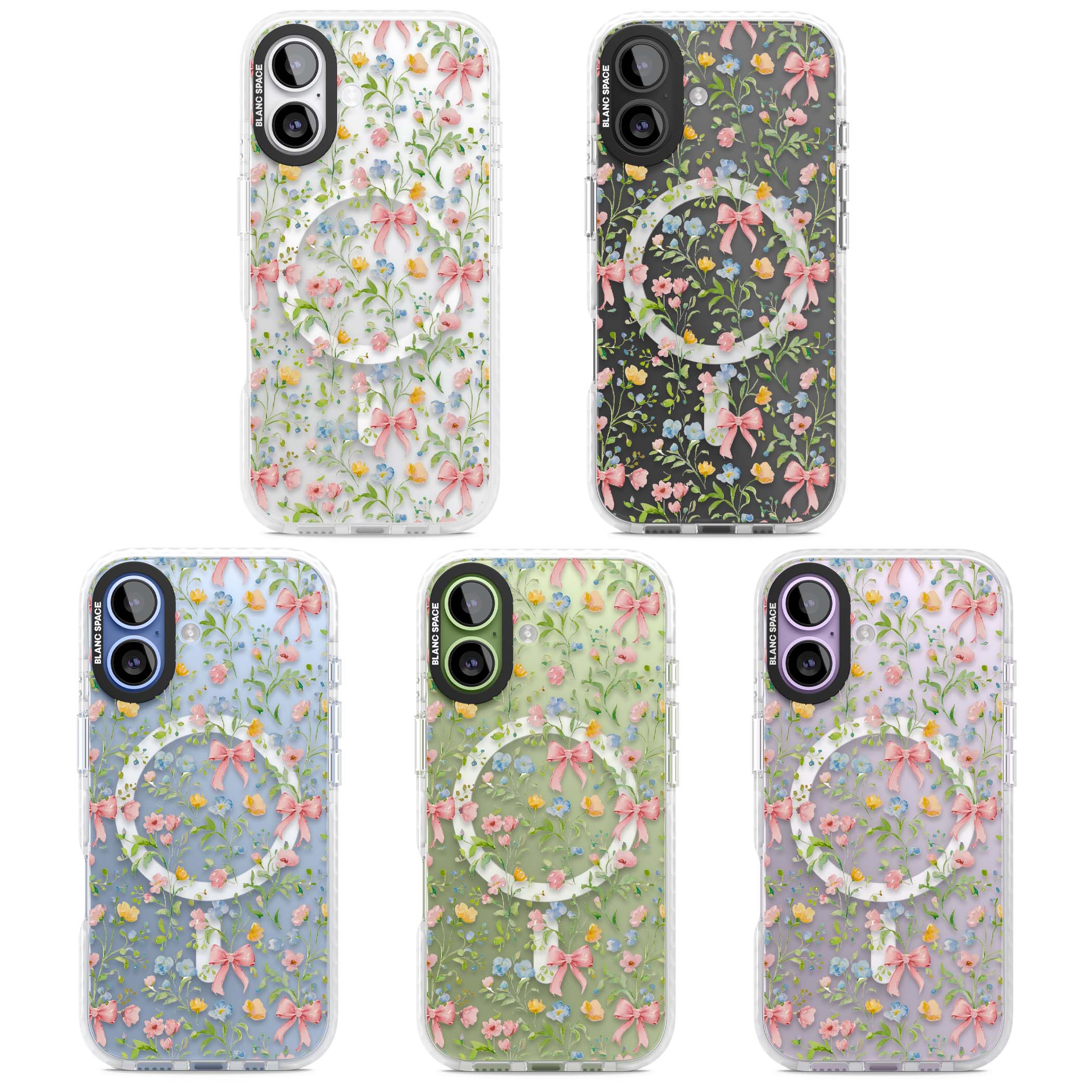 Ribbons & Wildflowers cottagecore iPhone case featuring watercolor wildflowers, pink satin bows, and delicate spring blooms o | Impact Magsafe case for iPhone 17