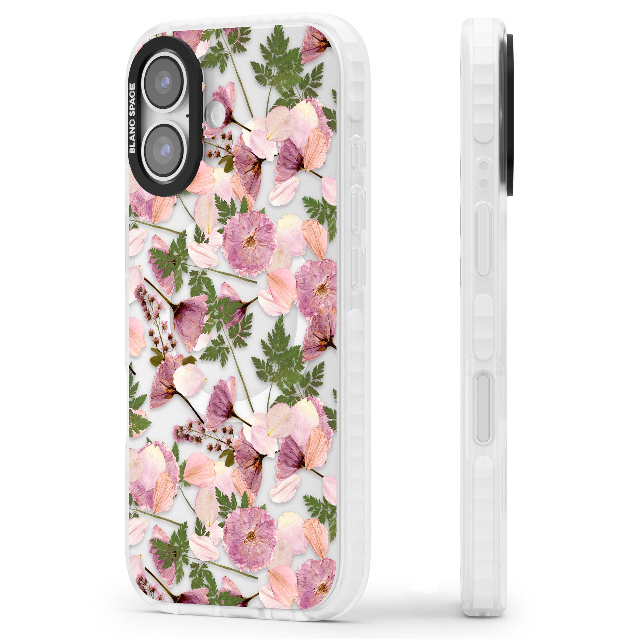 Pink Floral Appreciation iPhone 17 Impact Pro Clear Phone Case Side Profile