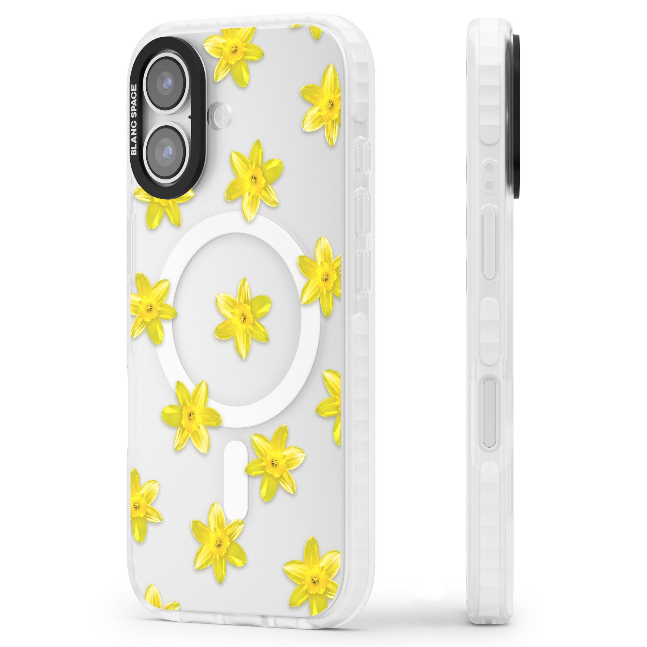 Daffodils Transparent Pattern iPhone 17 Impact Pro Clear Phone Case Side Profile