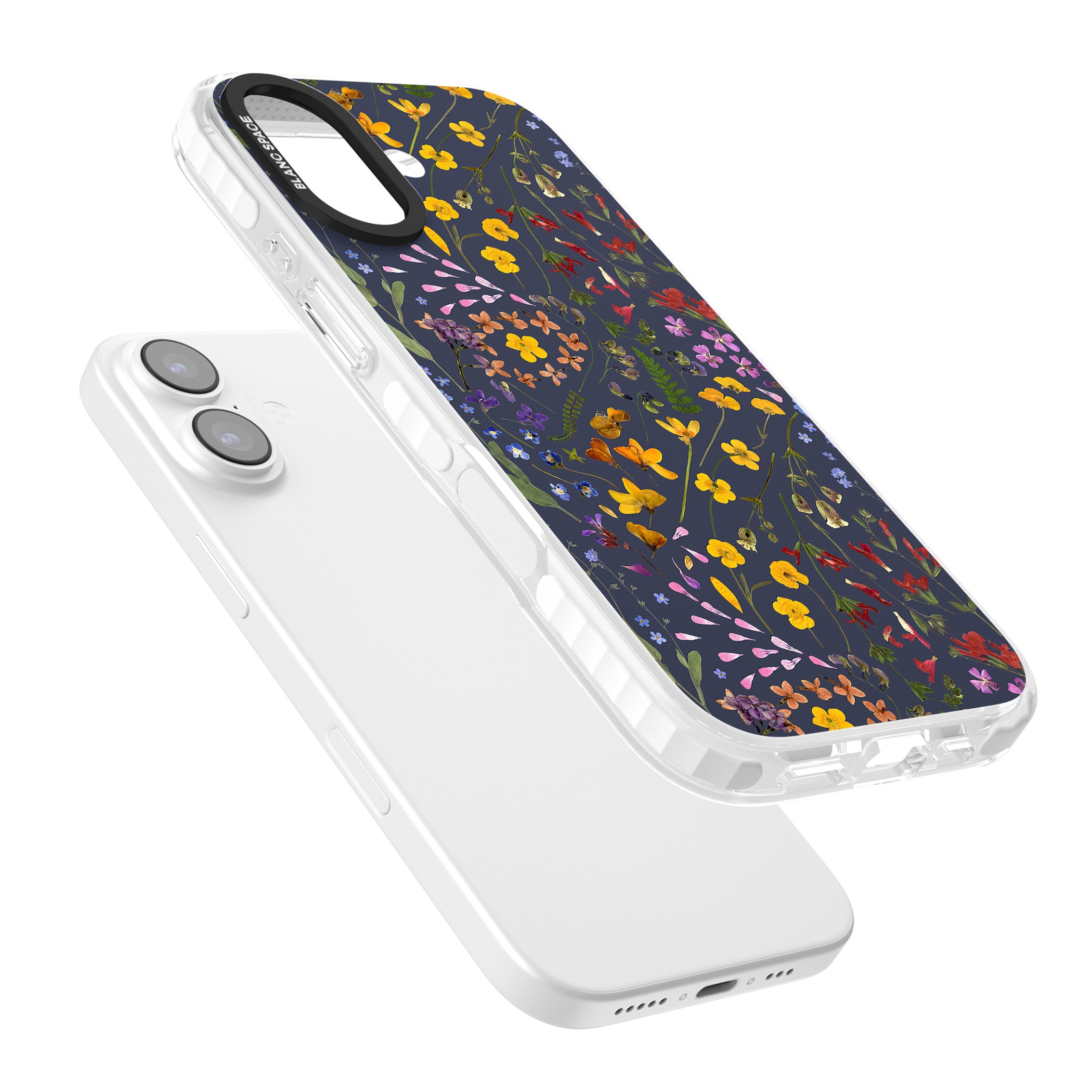 Wildflower Leaves Cluster Navy iPhone 17 Impact Pro Clear Phone Case Colours