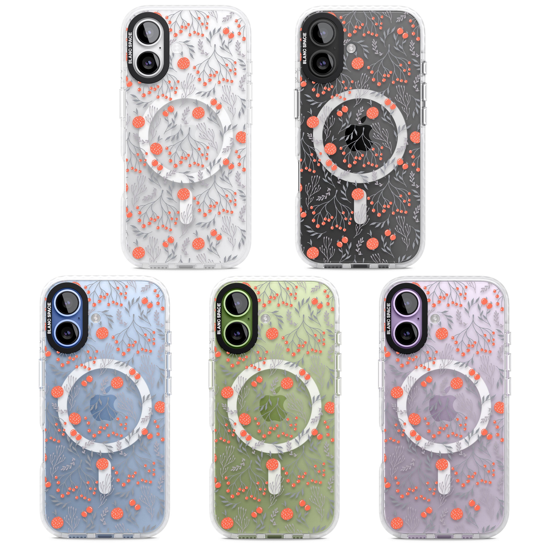 Red Fruits Floral iPhone 17 Impact Pro Clear Phone Case APT Impact Protection