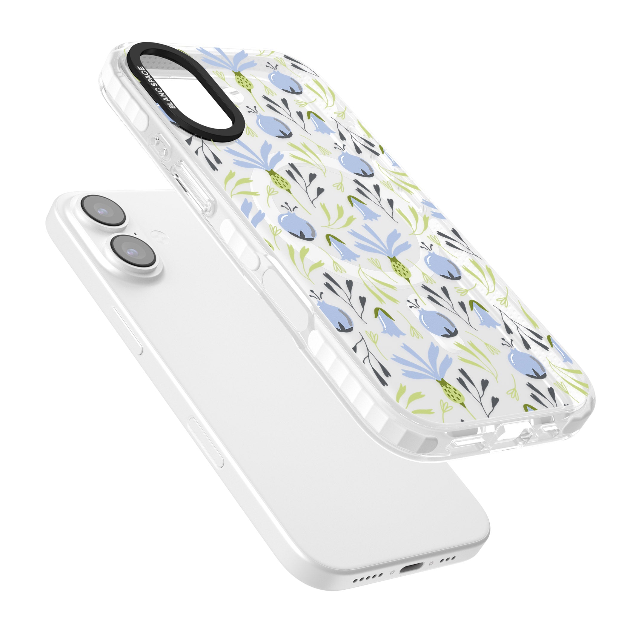 Blue Flora Bloom iPhone 17 Impact Pro Clear Phone Case Colours