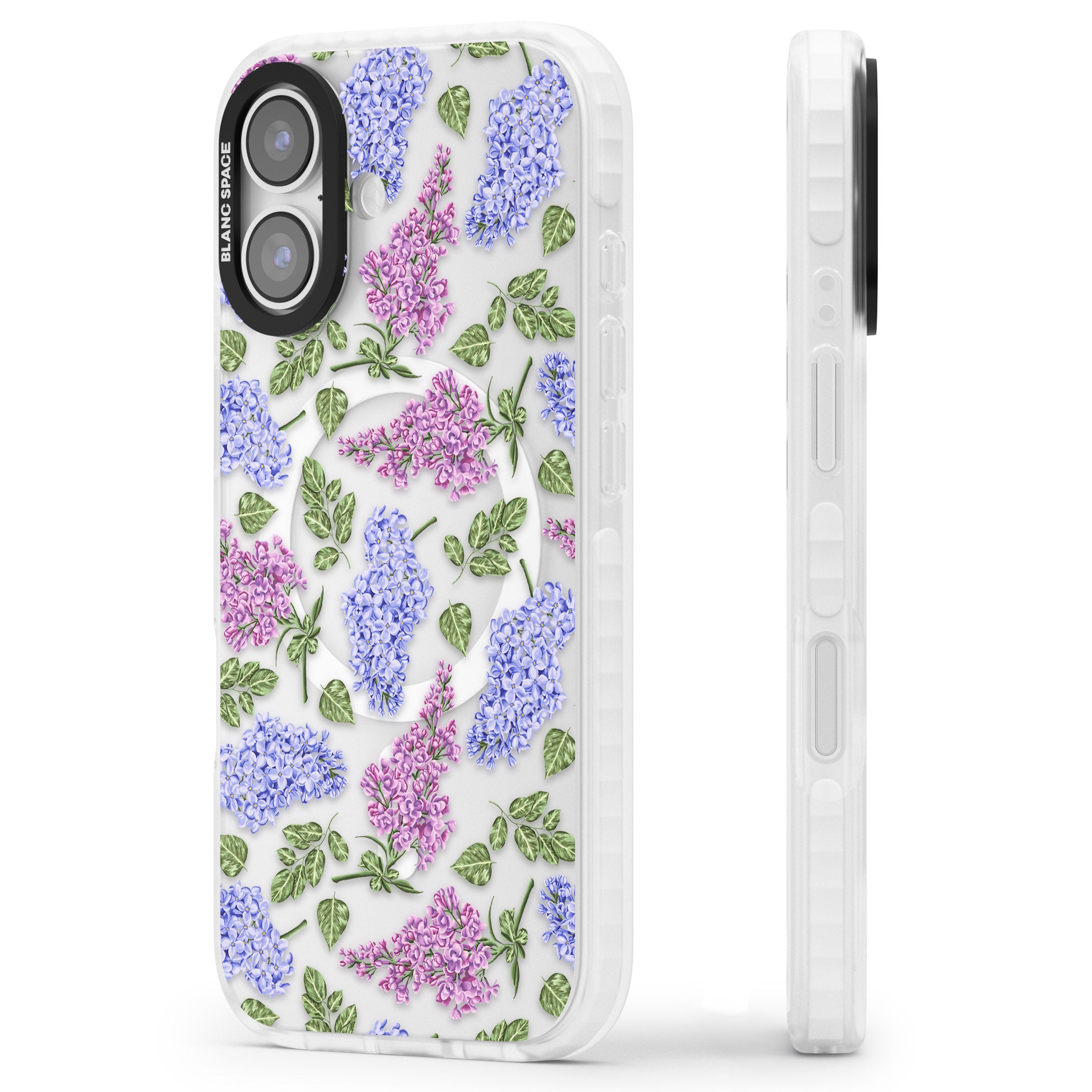 Purple Blossoms Transparent Floral iPhone 17 Impact Pro Clear Phone Case Side Profile