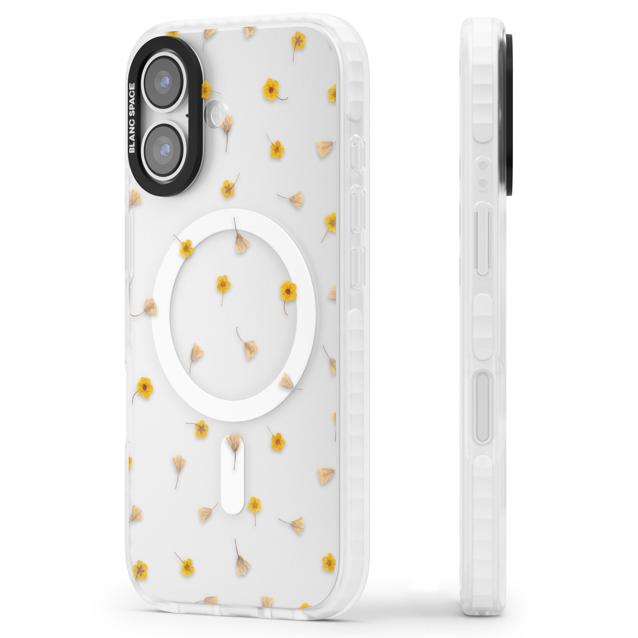 Tiny Yellow Flower iPhone 17 Impact Pro Clear Phone Case Side Profile